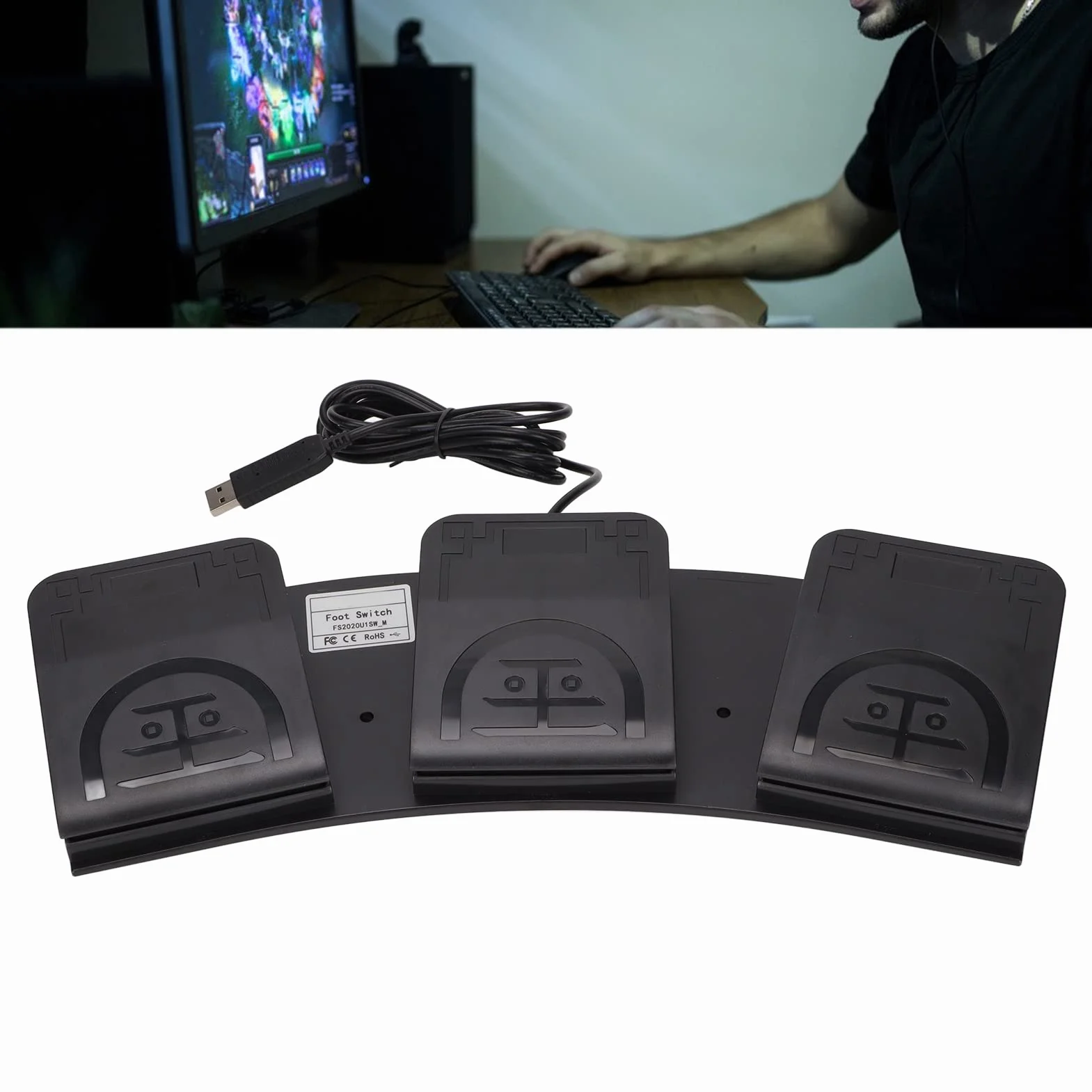 Pedał Przełącznika Akcji USB, 3 Klawisze Kontroler MIDI Sterowanie Przełącznikiem Nożnym Dostosowana Programowalna Klawiatura Komputera Pedał Akcji do Gier Wideo, Klawiatury, Myszy