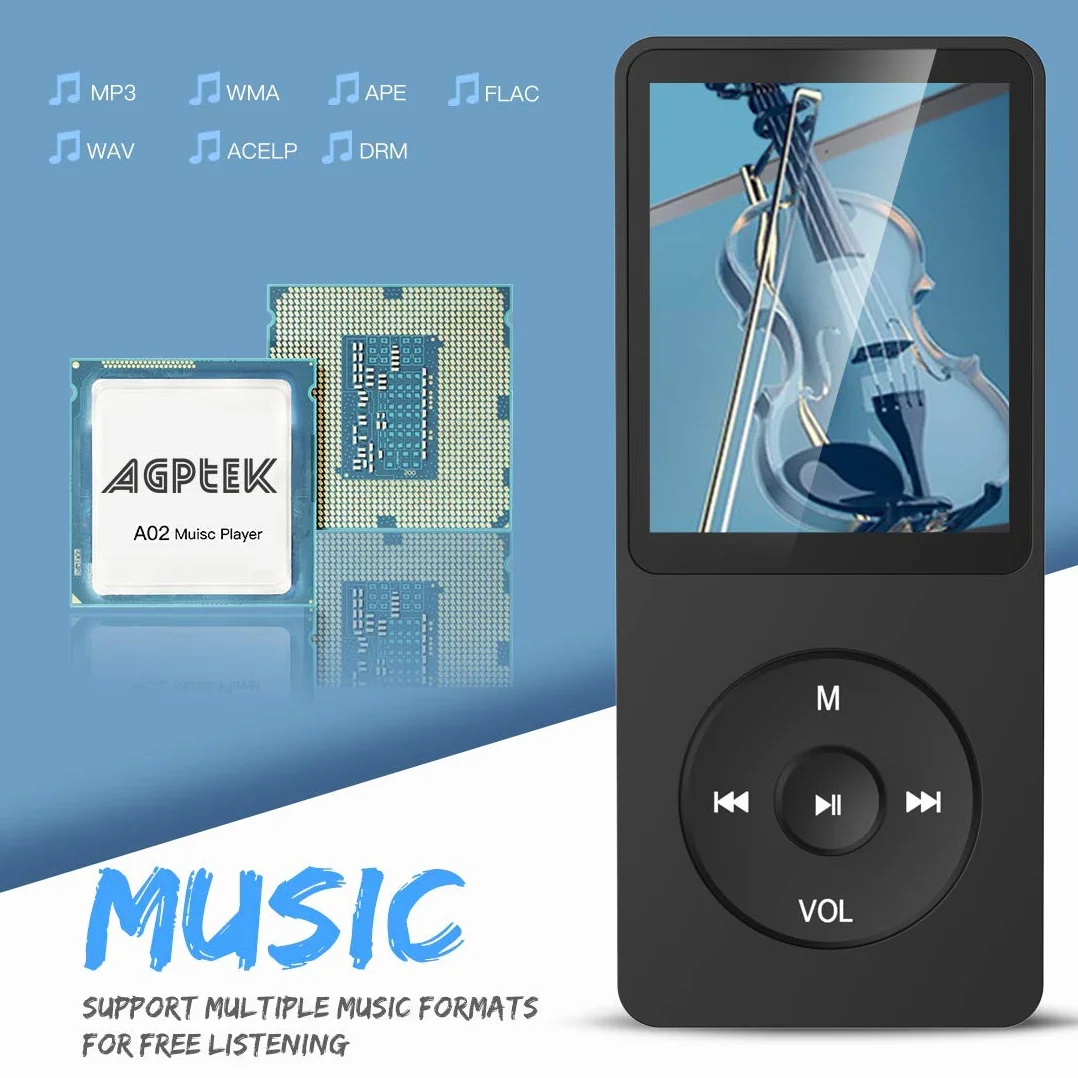 AGPTEK A02 Odtwarzacz MP3 1,8 Cala, Czarny