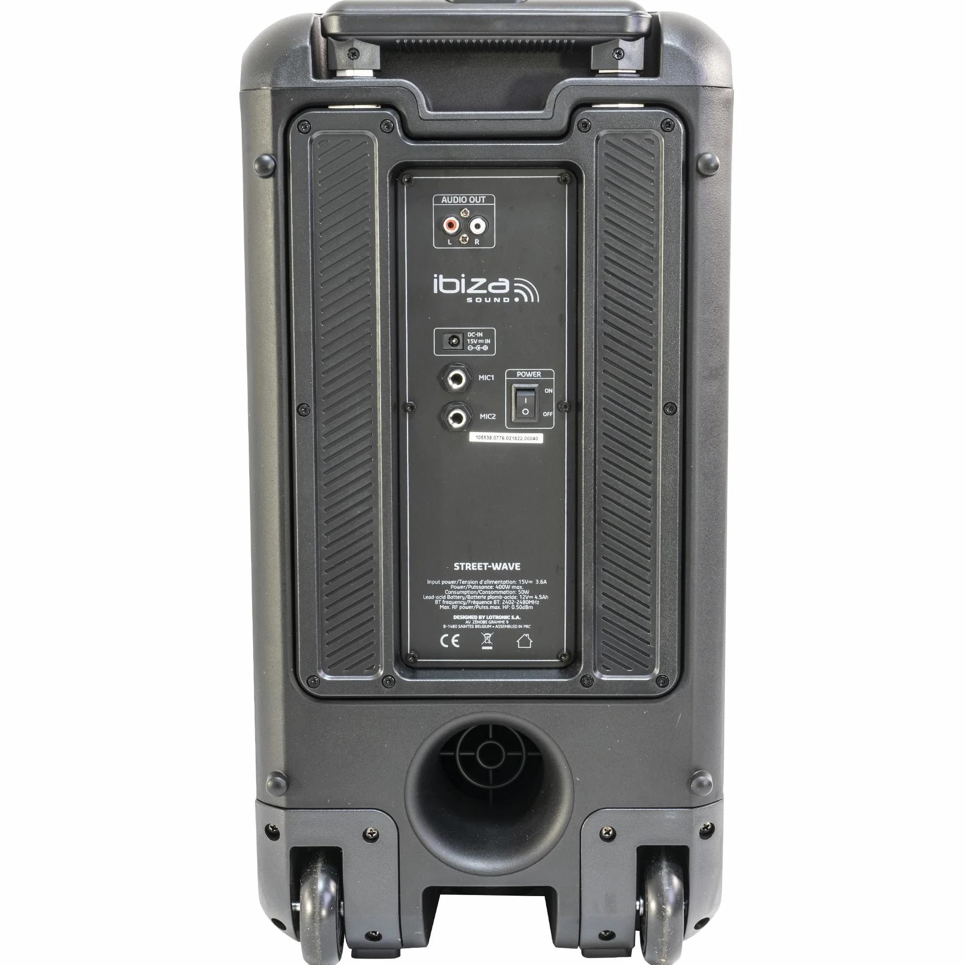 Ibiza - STREET-WAVE - Przenośny głośnik akumulatorowy 8"/400W z Bluetooth, USB i microSD - efekt WAVE LED i bezprzewodowe połączenie TWS - Czarny
