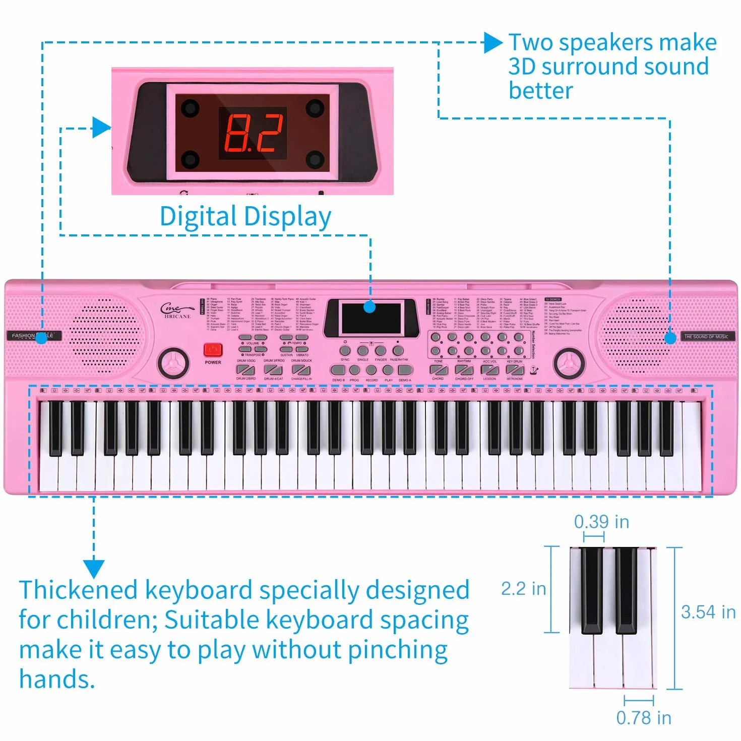 Keyboard dla dzieci z 61 przyciskami, dla początkujących, elektroniczna klawiatura, przenośna, cyfrowa klawiatura muzyczna, instrument muzyczny do wczesnej edukacji z mikrofonem i stojakiem na karteczki na nuty, prezent dla chłopców i dziewczynek