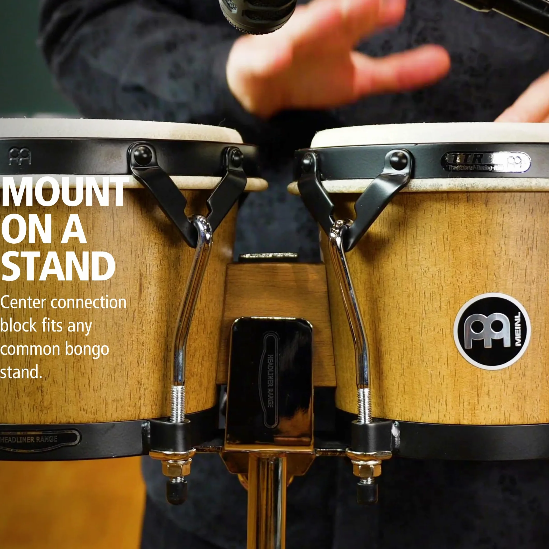 Meinl Percussion Bongos Headliner Wood – 2 Bongosy 6,75 i 8 cali – W Zestawie Klucz do Strojenia – Siam Oak, Kolor Brązowy (HTB100WB-M)