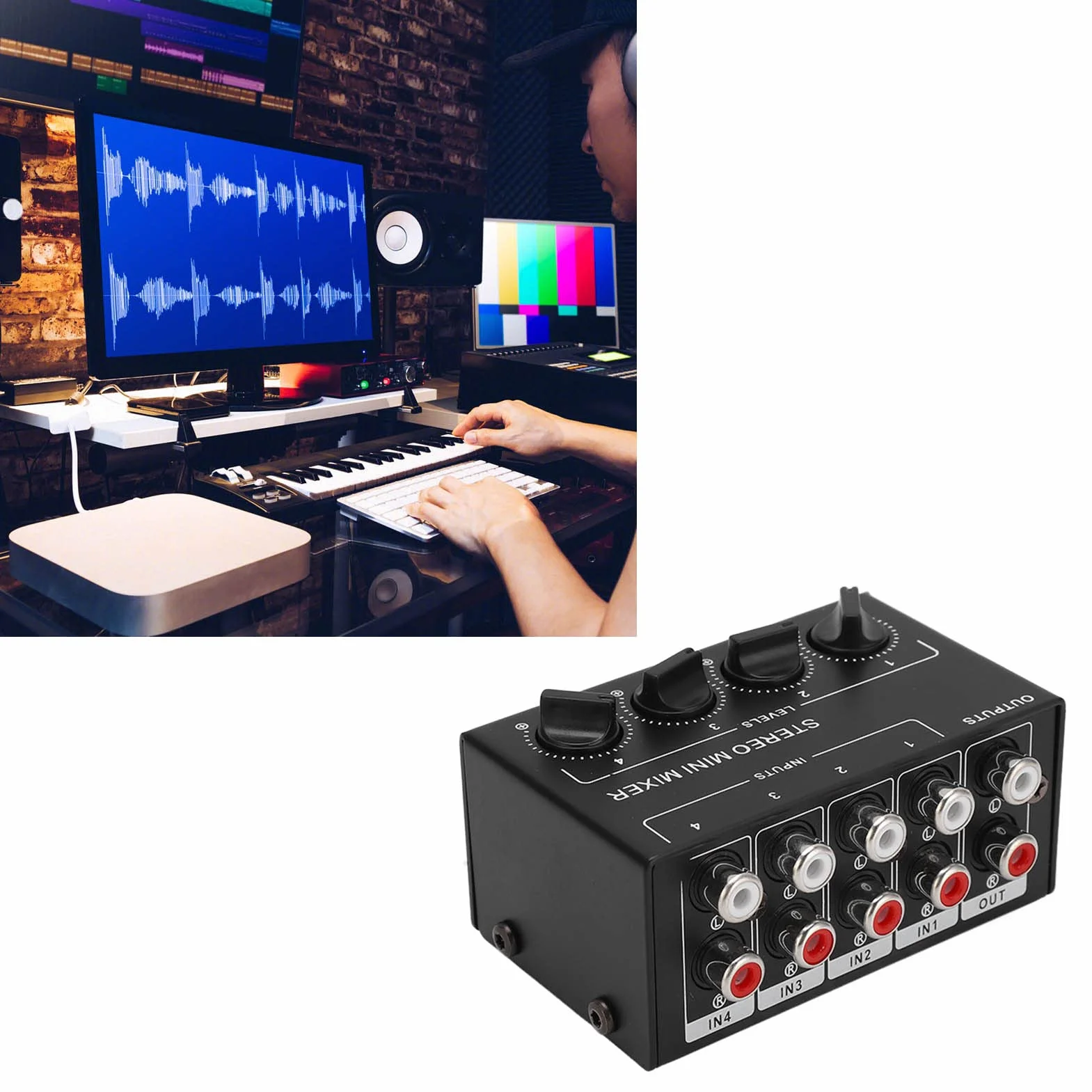 Mikser audio stereo 4 kanały pasywny do komputera telefon tablet DJ