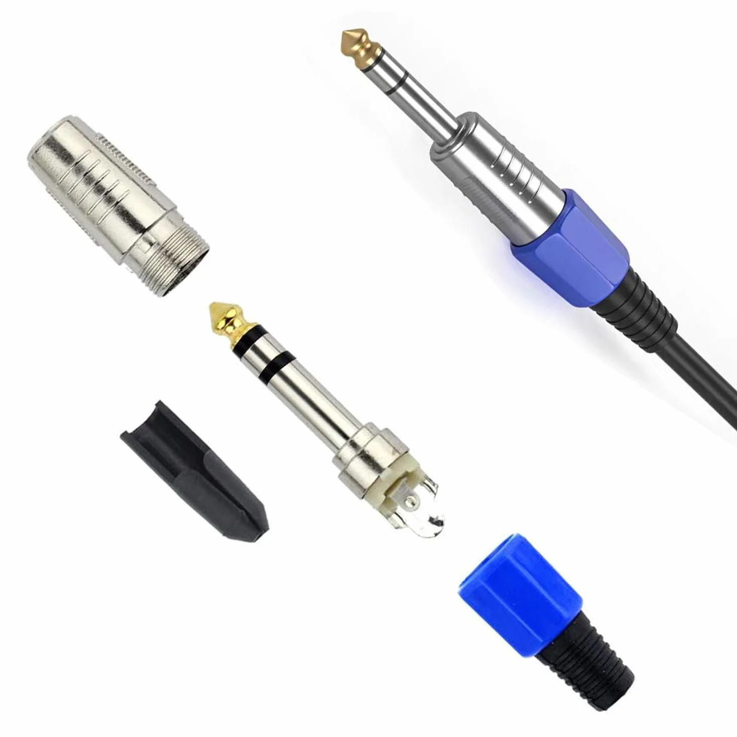 RUNCCI-YUN 5 sztuk 6,35 mm złącze wtykowe TRS, złącze lutownicze 6,35 mm 3-biegunowe, gniazdo audio DIY do głośnika, mikrofonu, miksera