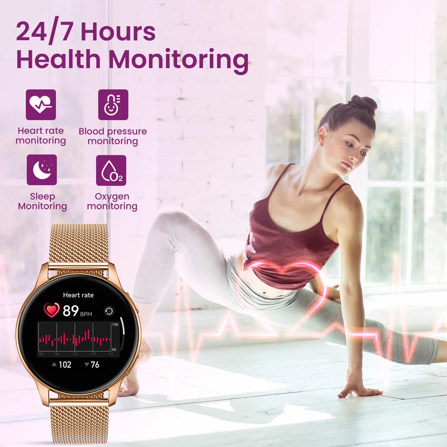 Smartwatch damski z funkcją telefonu, zegarek fitness, zegarek na rękę: 1,32" AMOLED Smart Watch z pulsometrem, monitorowaniem snu, licznikiem kalorii, zegarek sportowy IP68, wodoszczelny, zegarek