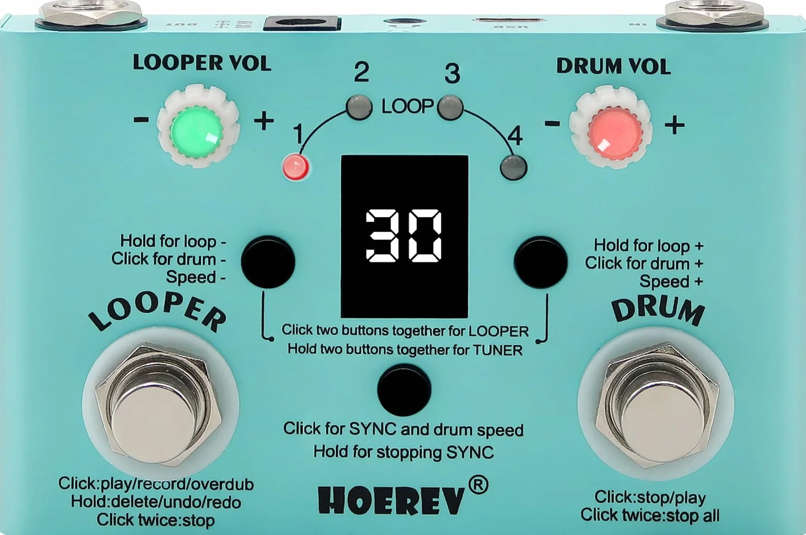 HOEREV Tuner bębna Looper efekt audio stacja robocza pedał gitarowy