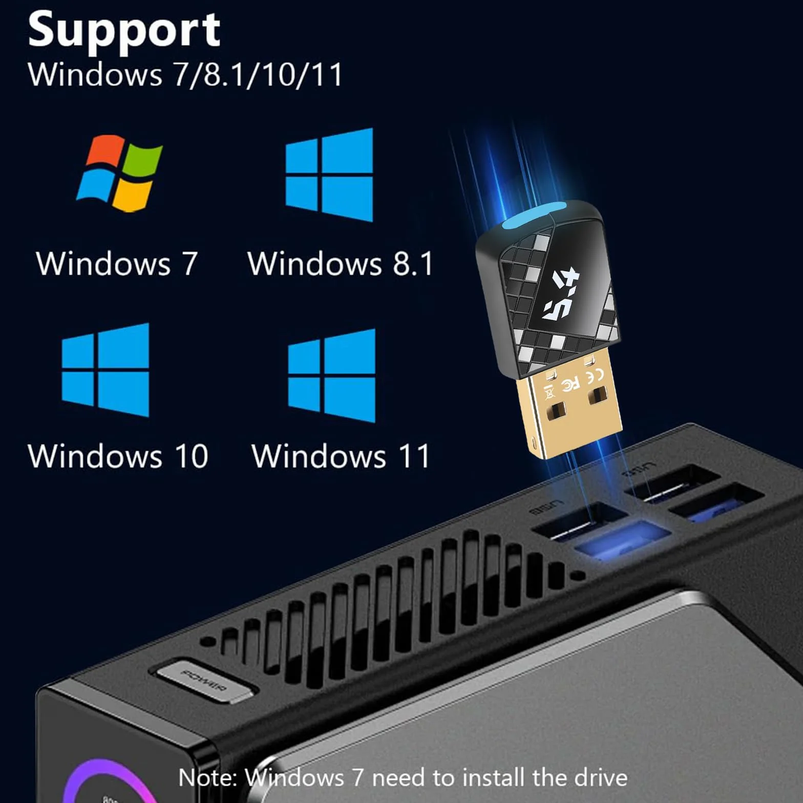 Flintronic Adapter Bluetooth 5.4, klucz Bluetooth USB, klucz Bluetooth 5.4 do klawiatury mysz zestaw słuchawkowy gamepad głośnik słuchawki Plug Play z Windows 7/8.1/10/11