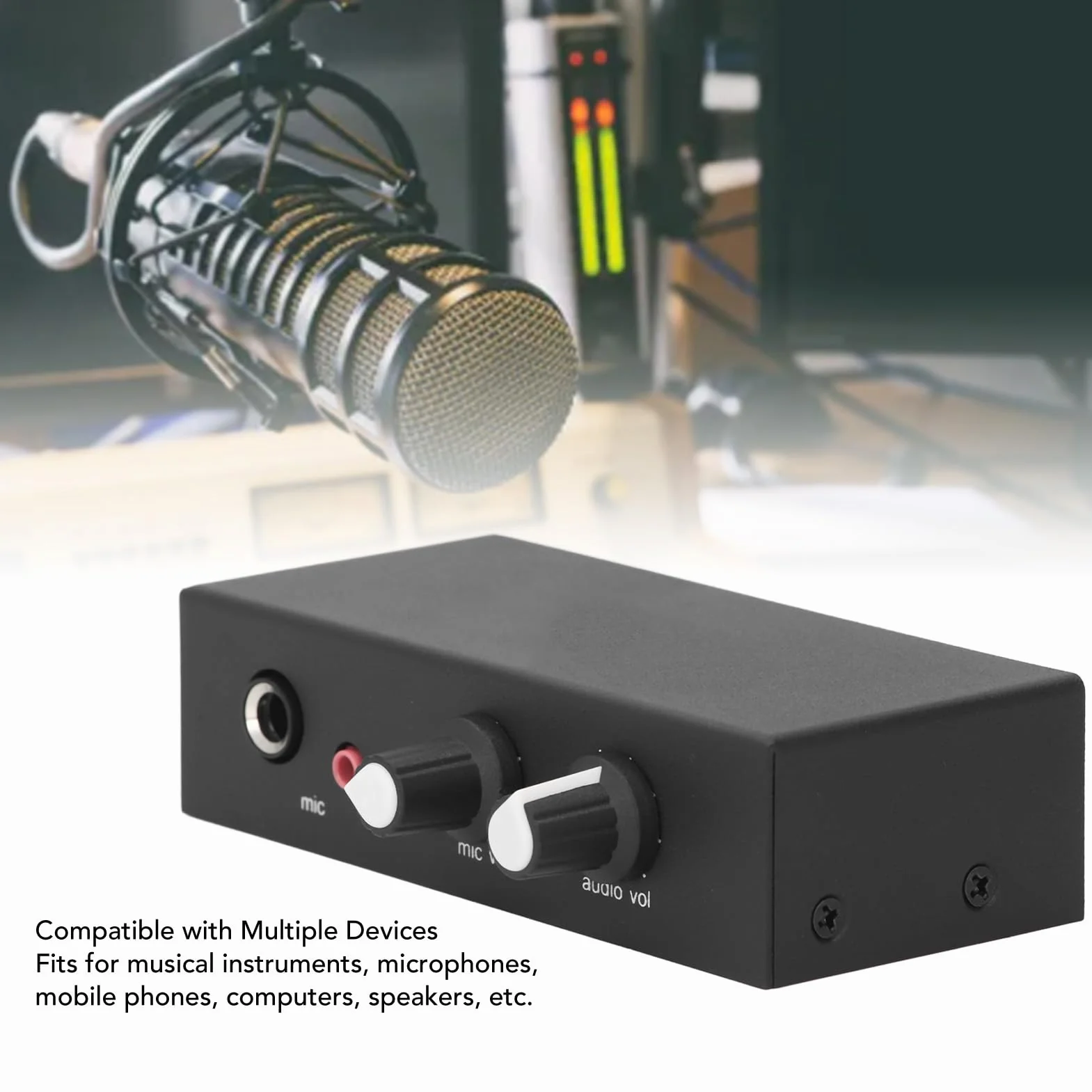 Przedwzmacniacz Mikrofonowy, 6,5 Mm Mikrofon 3,5 Mm Wzmacniacz Miksujący muzykę, Mikrofon Mikser Muzyczny Rejestrator Przedwzmacniacz Mikrofonowy z Niezależnym Pokrętłem DC 5–12 V