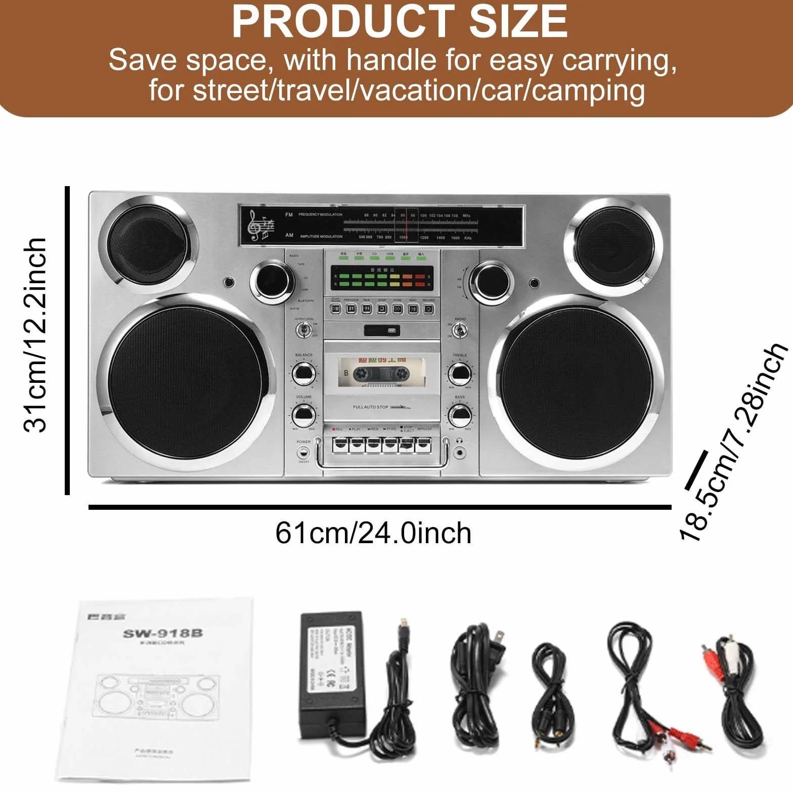 Boom Box Cd, Magnetofon/Magnetofon Kasetowy, Am/Fm, Usb, Wbudowany Akumulator, ObsłUga PołąCzeń Telefonicznych W Promieniu 10 M,White