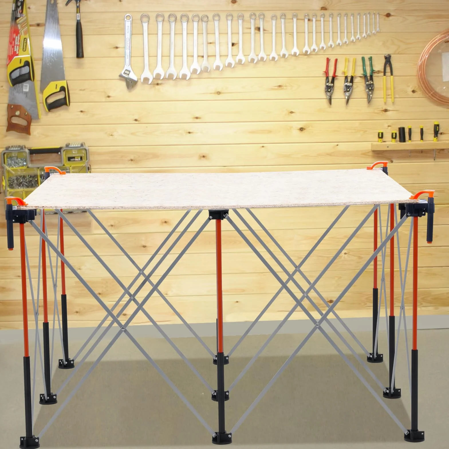 VEVOR Przenośny składany stół warsztatowy 1264 x 1264 mm składany stół roboczy bez montażu, obciążenie 1589 kg z torbą do przechowywania, blat stołu nie jest dołączony, do garażu, warsztatu