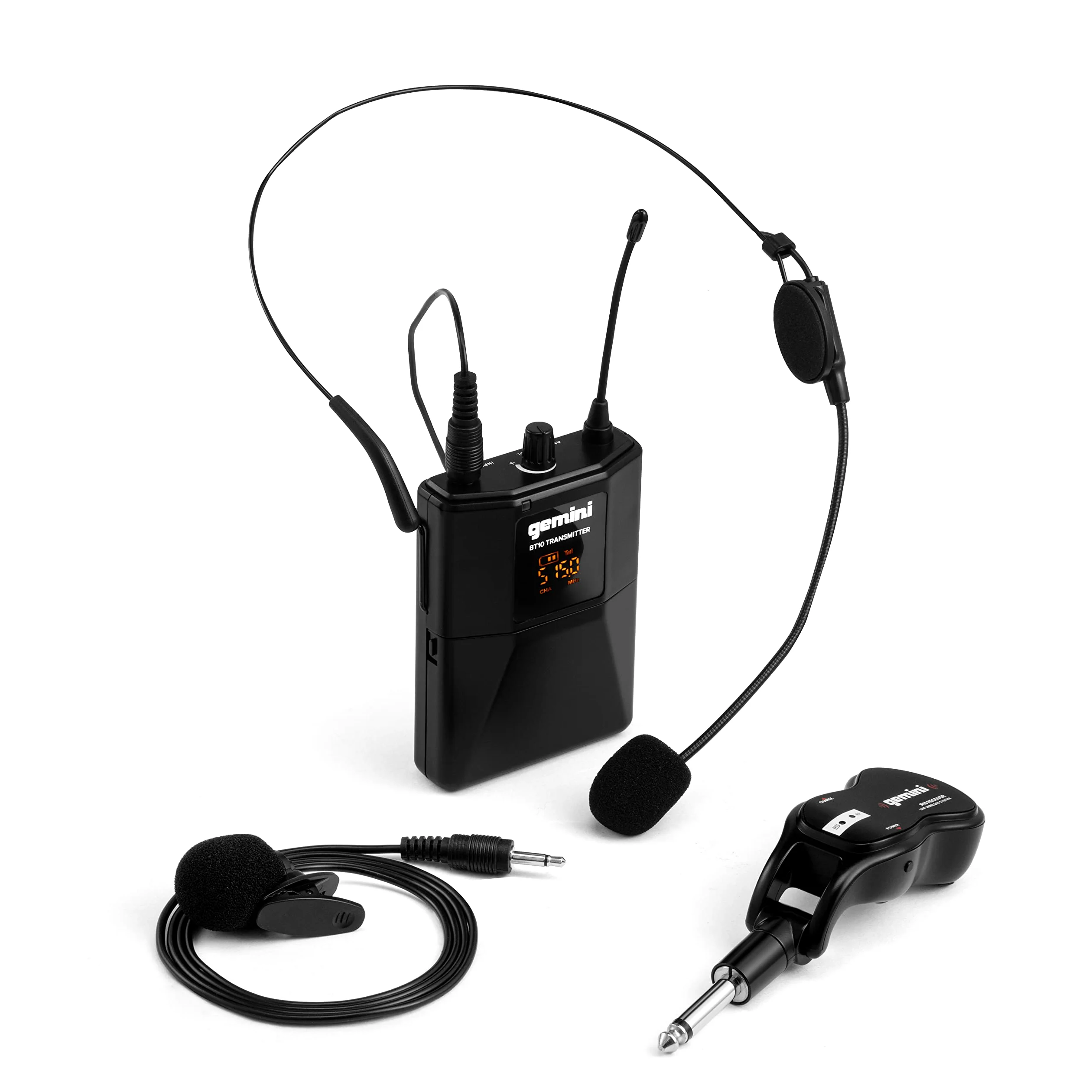 Gemini Sound Pro Audio GMU-HSL100 Plug and Sing karaoke DJ Bluetooth bezprzewodowy zestaw słuchawkowy UHF Band/mikrofon krawatowy z bezprzewodowym adapterem nadajnika jack 1/10.2 cm do głośników