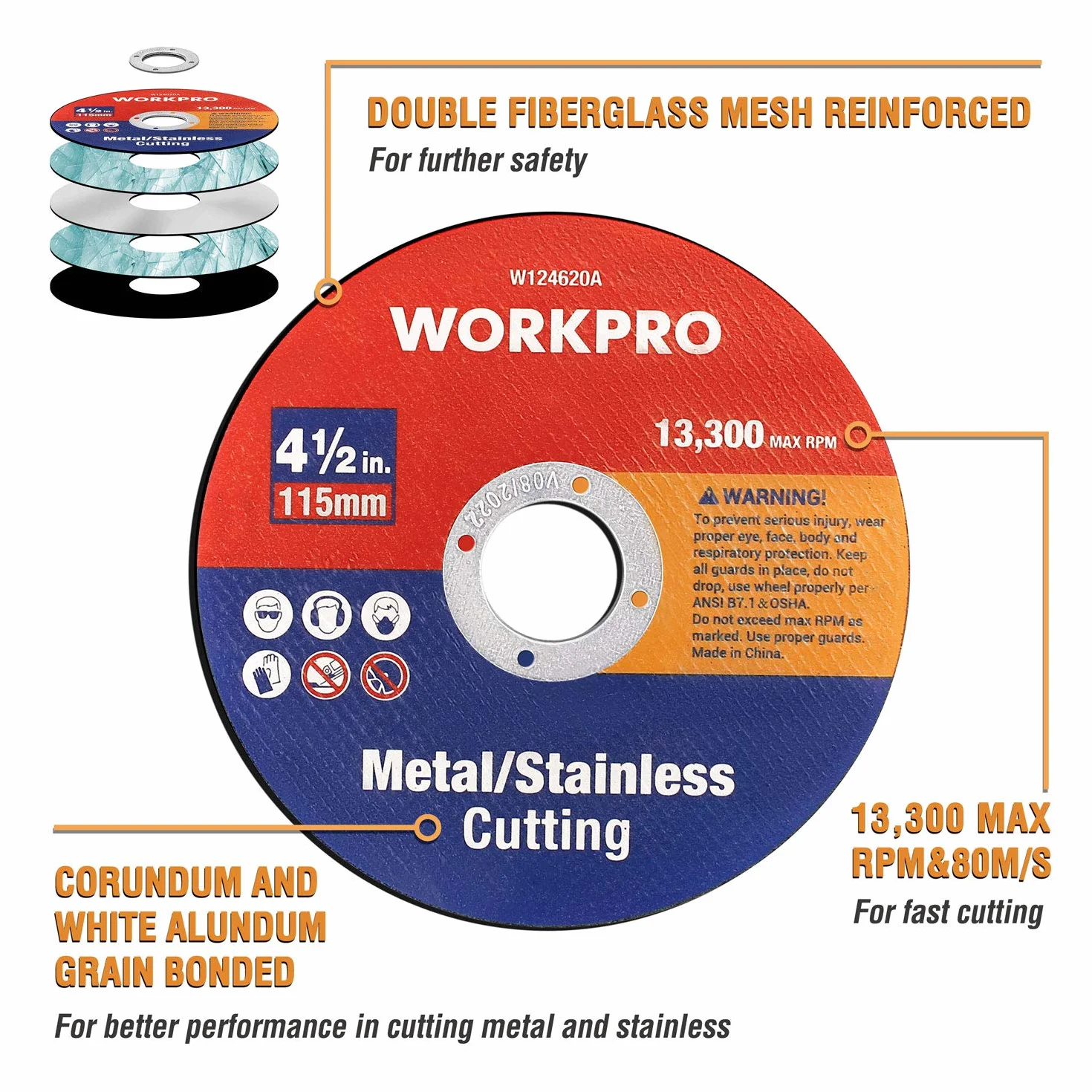 WORKPRO Koła tnące, 20 sztuk, 115 mm metalowe i ze stali nierdzewnej, cienkie metalowe tarcze tnące 1,2 mm do szlifierki kątowej