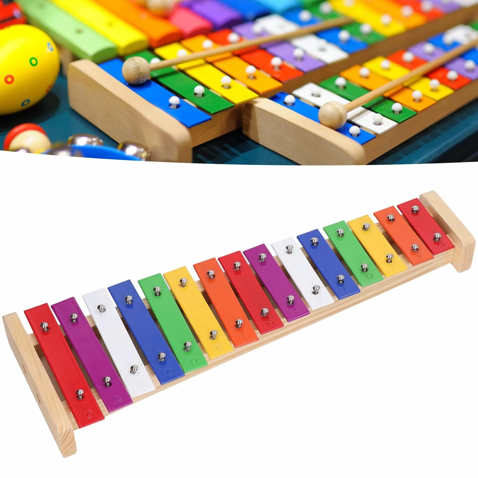 VGEBY 15 nut ksylofon, 15 kluczowych notatek ksylofonowych edukacyjnych glockenspiel instrument ksylofonowy z 2 młotkami dla dzieci