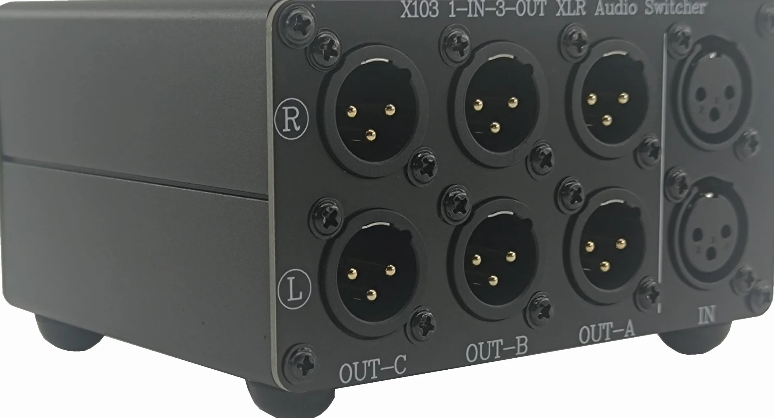 Symetryczne przełączniki audio XLR, 3-kanałowy konwerter XLR stereo, pasywne źródło sygnału, przełącznik wyboru wejścia audio, przełącznik rozdzielacza 1 na 3 (X103)