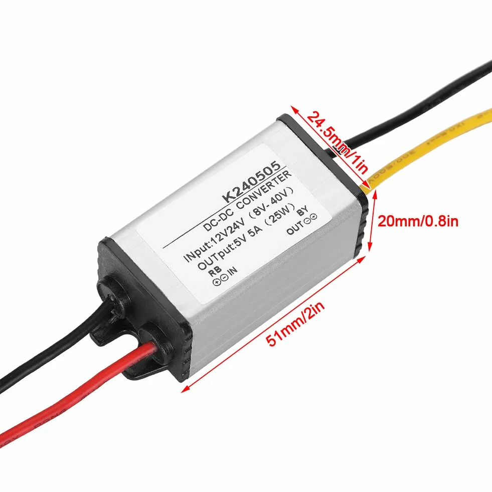 Jadeshay Konwerter prądu stałego, konwerter prądu stałego 12 V/24 V na 5 V, zasilacz 5 A, zmieniacz napięcia konwertera mocy samochodowej, moduł zasilacza regulatora napięcia wysokowydajnego