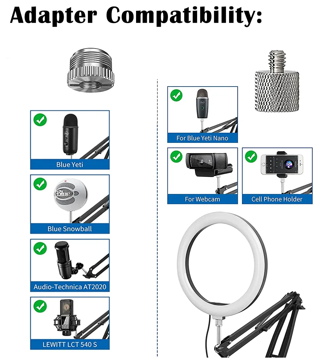 Ramię wysięgnika, amortyzowany stojak na mikrofon do Blue Yeti, regulowany stojak na mikrofon z filtrem pop, adapter 1/4"-3/8"-5/8", uchwyt, studio, nadawanie, praca w domu