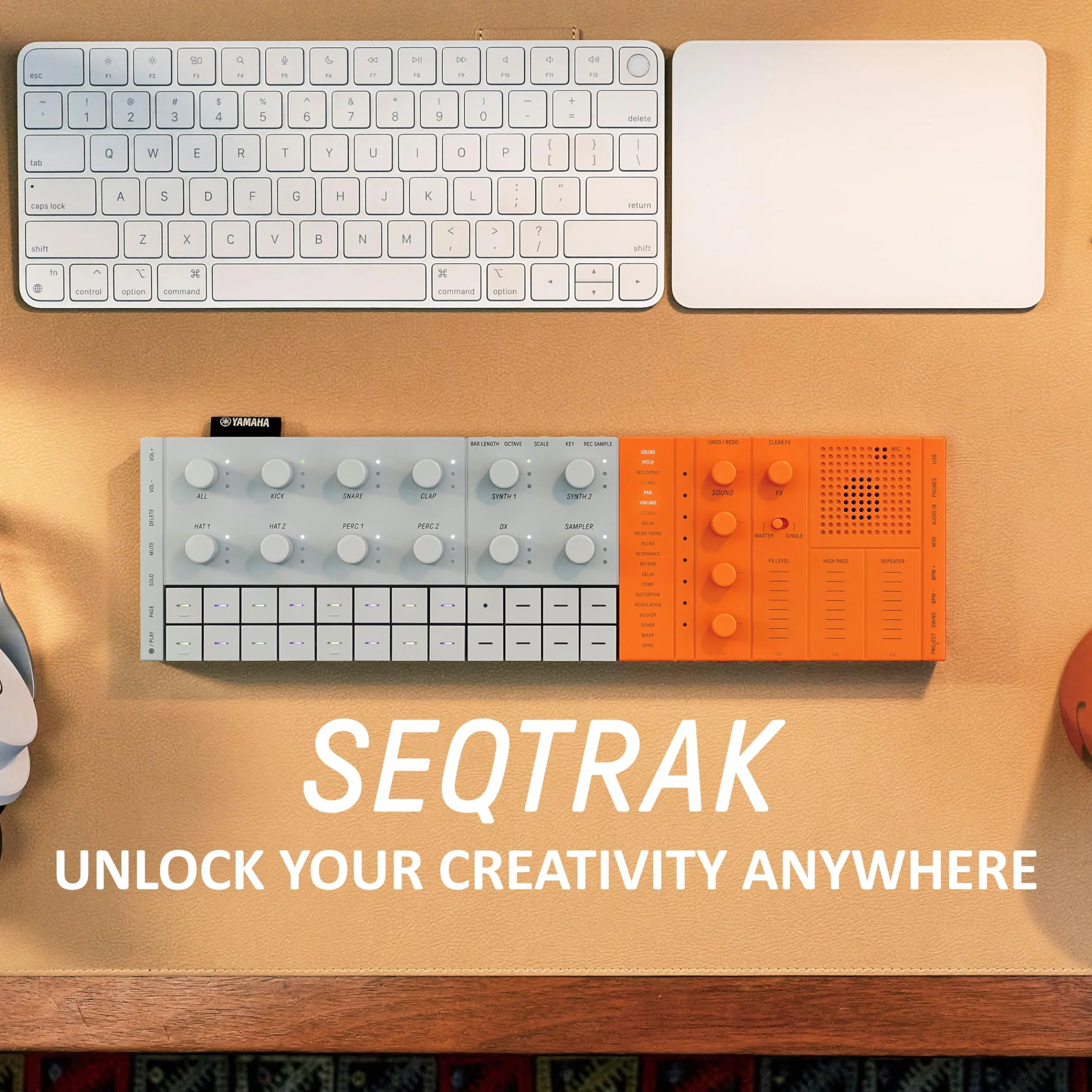 Yamaha SEQTRAK Mobile Music Ideastation – All-in-One Music Production Studio with Dual Sound Engines, Onboard Sampling, Built-In Speaker, and Rechargeable Battery – Orange