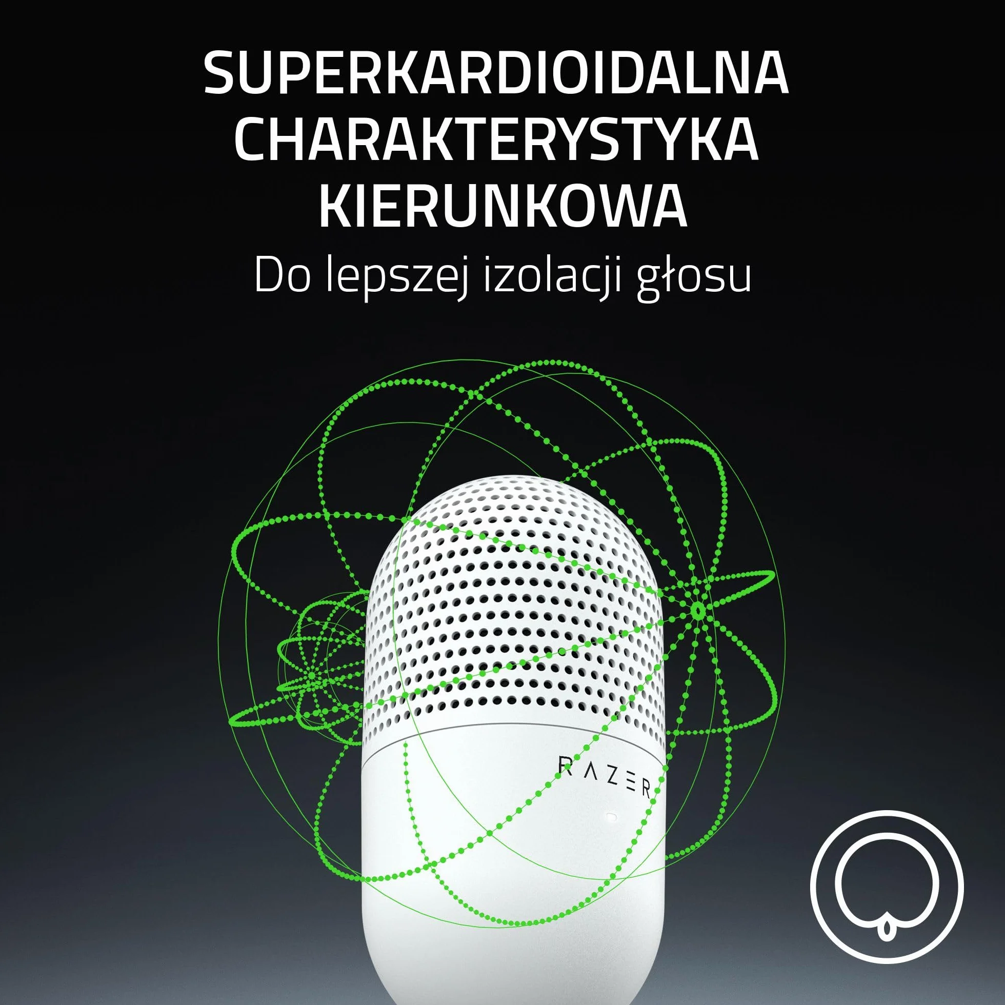 Razer Seiren V3 Mini - Ultrakompaktowy mikrofon USB (14 mm mikrofon pojemnościowy, superkardioidalna charakterystyka kierunkowa, czujnik wyciszenia z diodą LED, pochłaniacz wstrząsów) Biały
