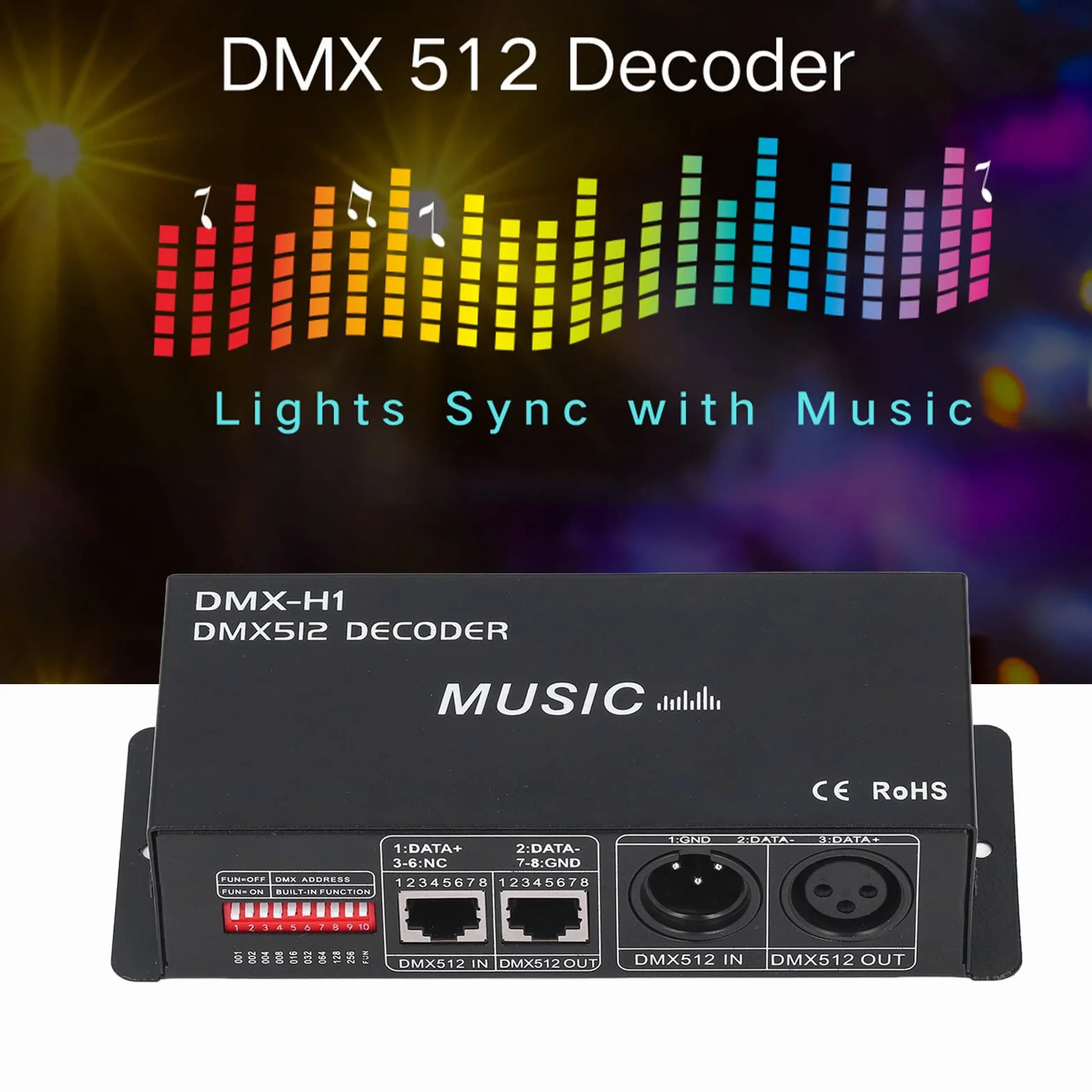 Kontroler Dekodera DMX 512 LED, 4-kanałowy Sterownik RGBW LED Strip Light DC12V-24V z Angielską Instrukcją Obsługi do Regulacji Koloru światła(8A na kanał)