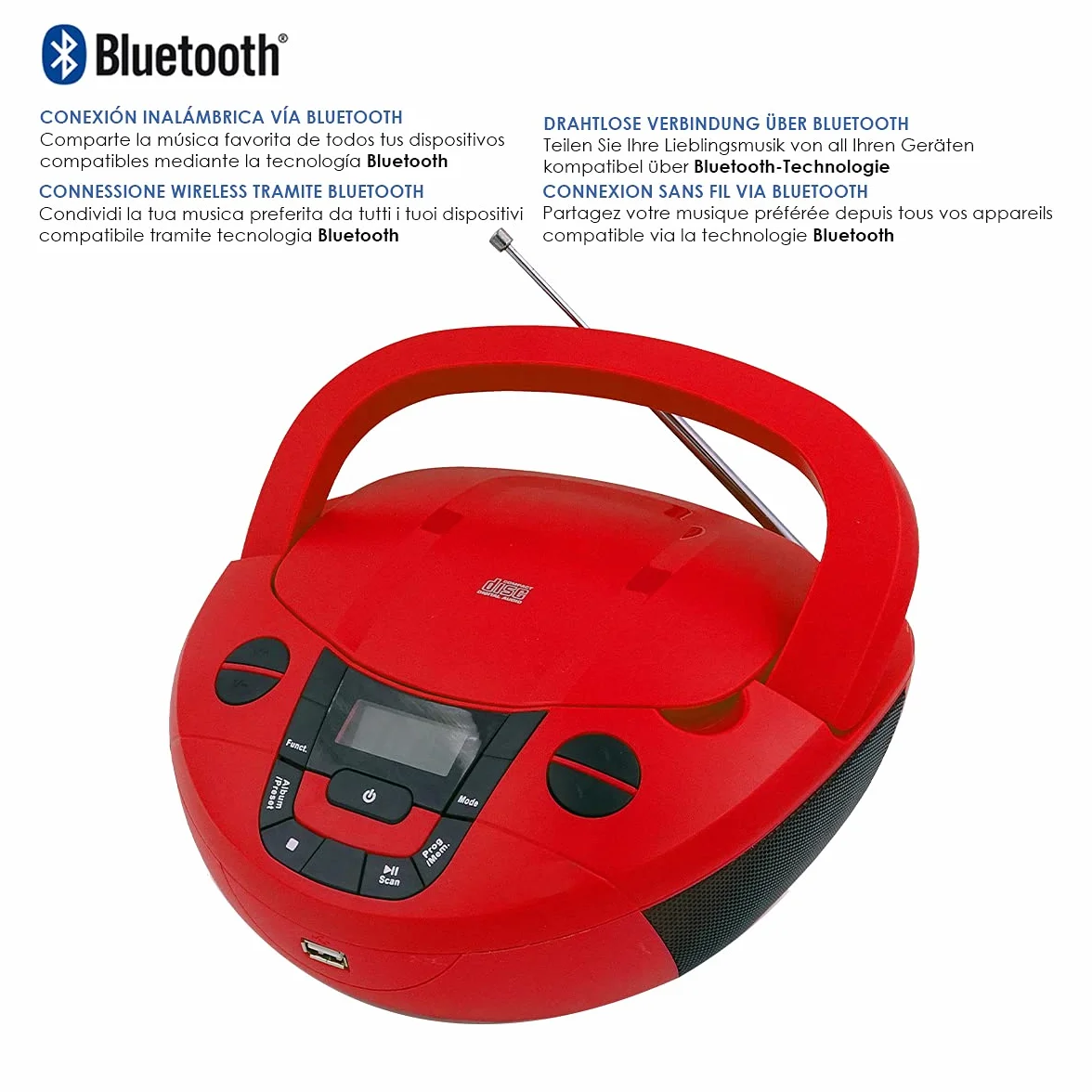 Boombox Przenośne radio CD Bluetooth BSL PCD-31 czarne | z mocą 2 W RMS | Radio FM i port USB odtwarzacz MP3 | Wyświetlacz LCD | AUX IN | Wyjście słuchawkowe