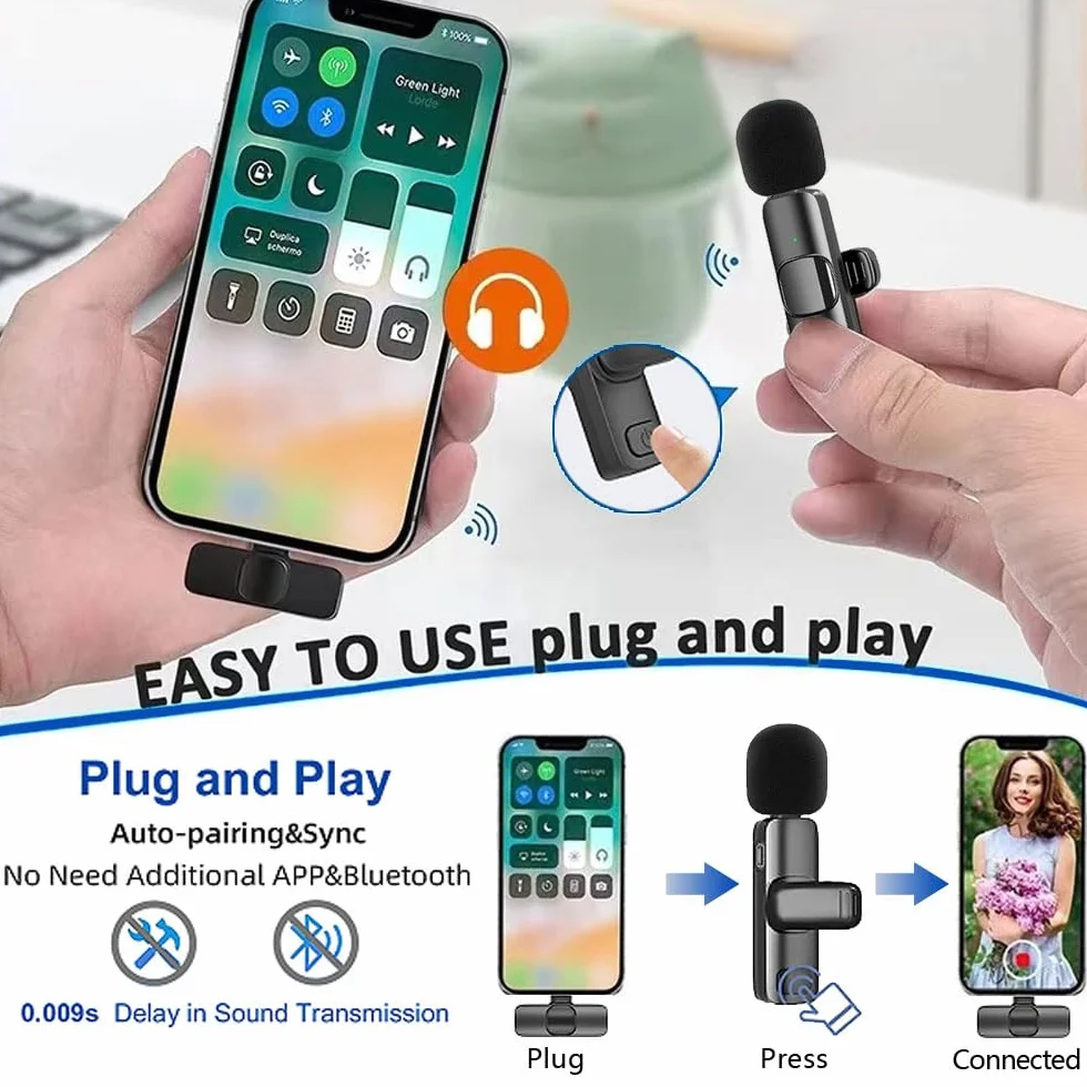 Kinizuxi Bezprzewodowy mikrofon Lavalier do iPhone'a iPad, Plug-Play Bezprzewodowy mikrofon do nagrywania wideo TikTok YouTube, mini mikrofon bezprzewodowy bez aplikacji i Bluetooth