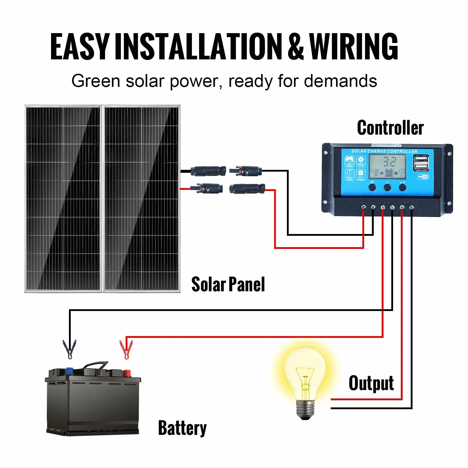 VEVOR Panel słoneczny 200 W, zestaw 2 sztuk, monokrystaliczny moduł solarny 12 V, regulator ładowania, instalacja solarna 16,66 A, współczynnik konwersji 23%, kompatybilny z bateriami AGM, żelowymi,