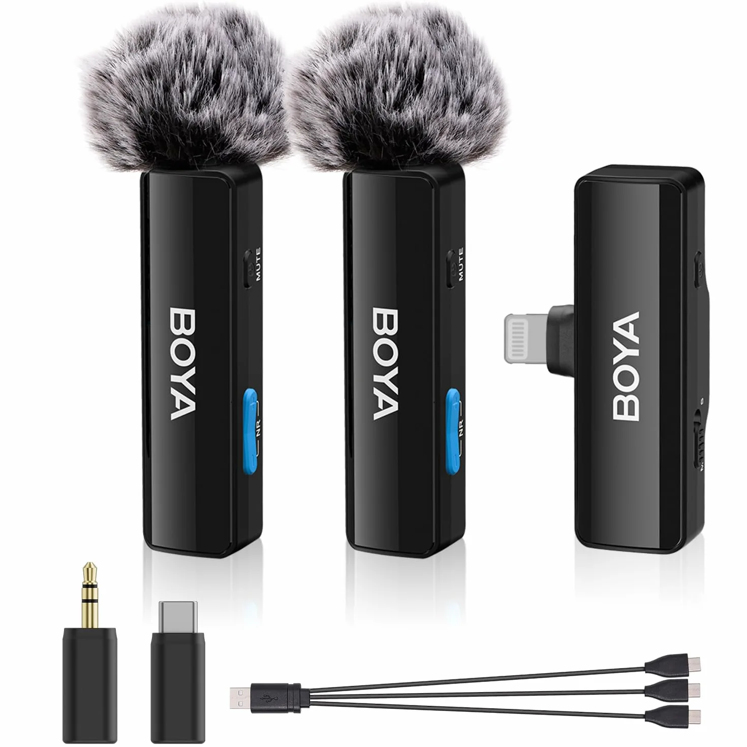 Boya BOYALINK A2 bezprzewodowy mikrofon krawatowy do iPhone'a/Androida/kamery Vlogging, system "wszystko w jednym", wejście Lightning i USB-C do smartfonów/DSLR YouTube Facebook Live (A2)