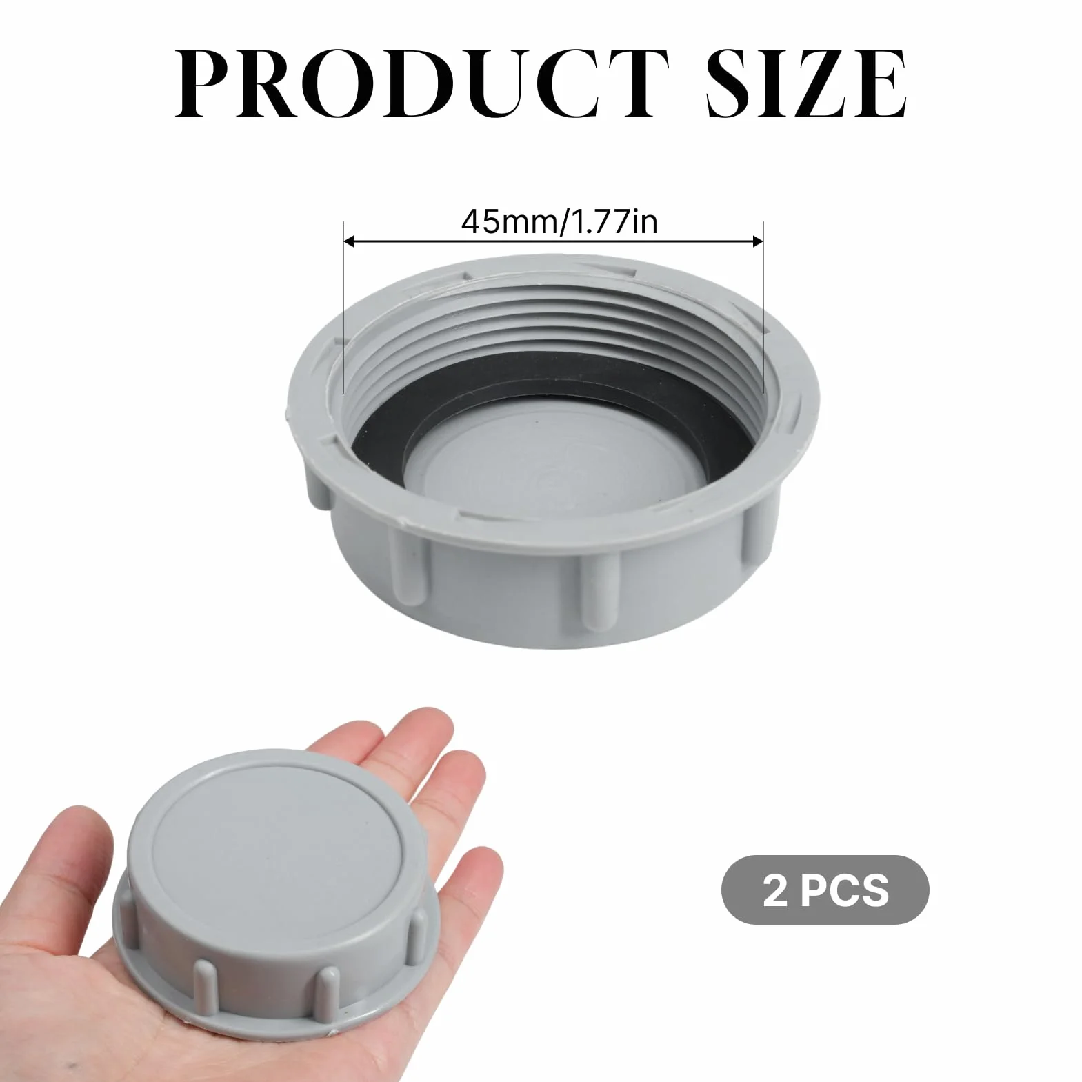 2 szt. Korek syfonowy do rury odpływowej kuchni średnica Dn40 40 mm G1½ i płaskie uszczelki, korek syfon średnica 45mm (45mm 2szt)