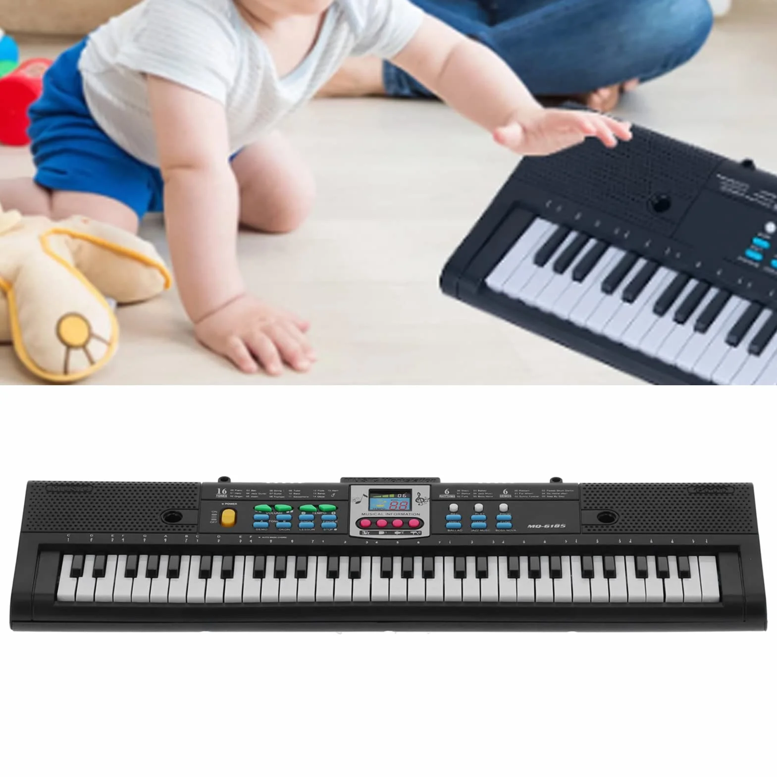 Cocoarm 61-klawiszowe Mini Pianino Elektryczne, Przenośny Keyboard Elektroniczny z Mikrofonem dla Dzieci Początkujących, 6 Demo Utworów 16 Dźwięków 6 Rytmów, Zasilanie USB, Połączenie z