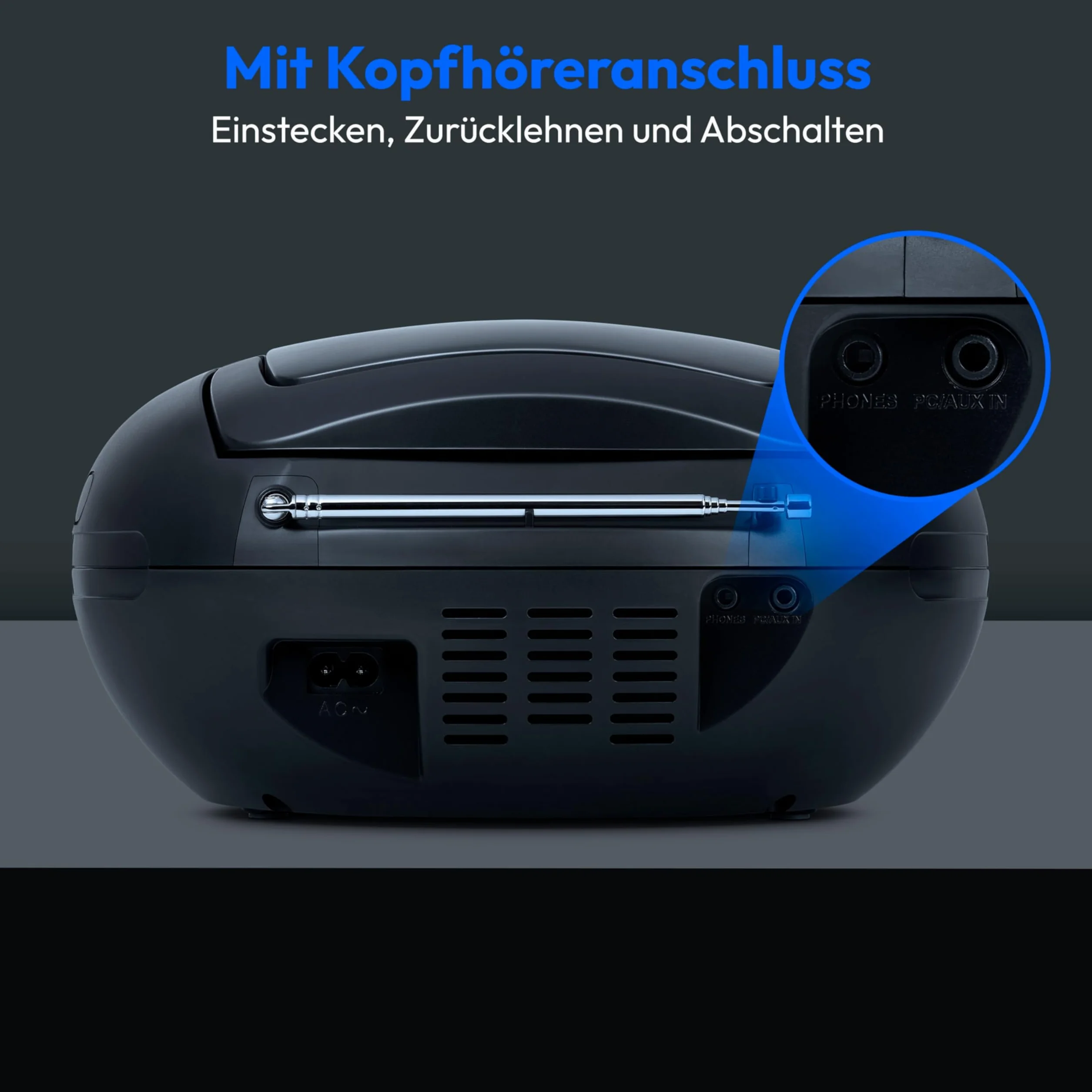 MEDION Przenośny Boombox E65711, odtwarzacz CD/MP3, FM FM, AUX, zasilanie bateryjne, czarny
