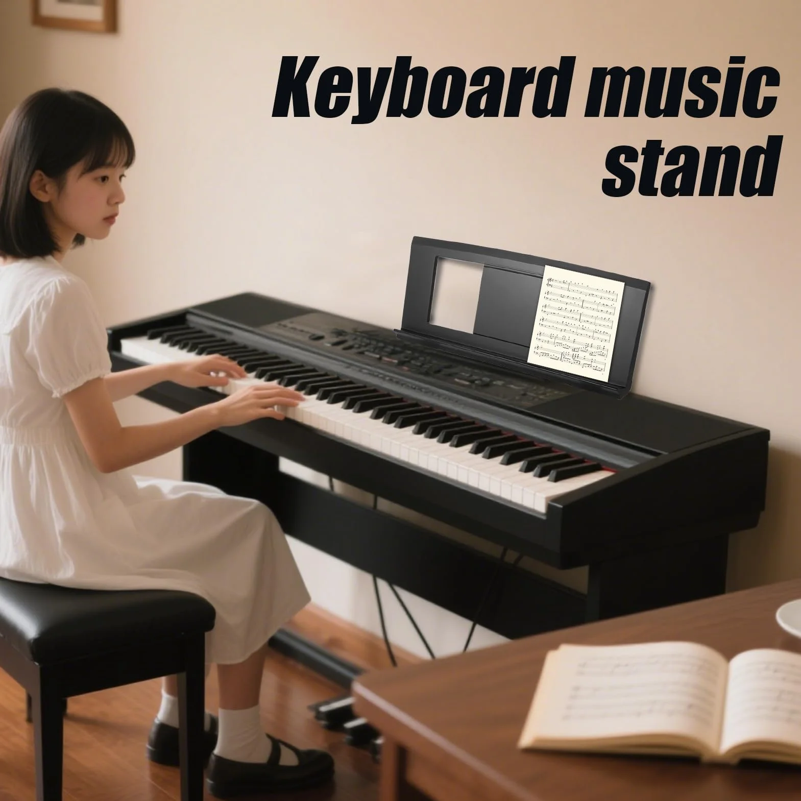 Keyboard Music Stand, Music Sheet Mount, 20.28x7.68 inches Adjustable Height Angle with Thickened Baffle, Non-Slip Stable Design for Home Practice and Musical Studio Supplies