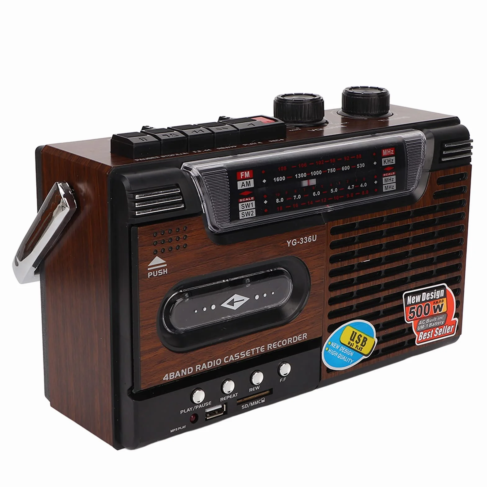 Przenośny odtwarzacz kasetowy, radio AM-FM, magnetofon kasetowy w stylu retro do domu i rozrywki, doskonała jakość dźwięku, częstotliwość robocza 530-1600 kHz,