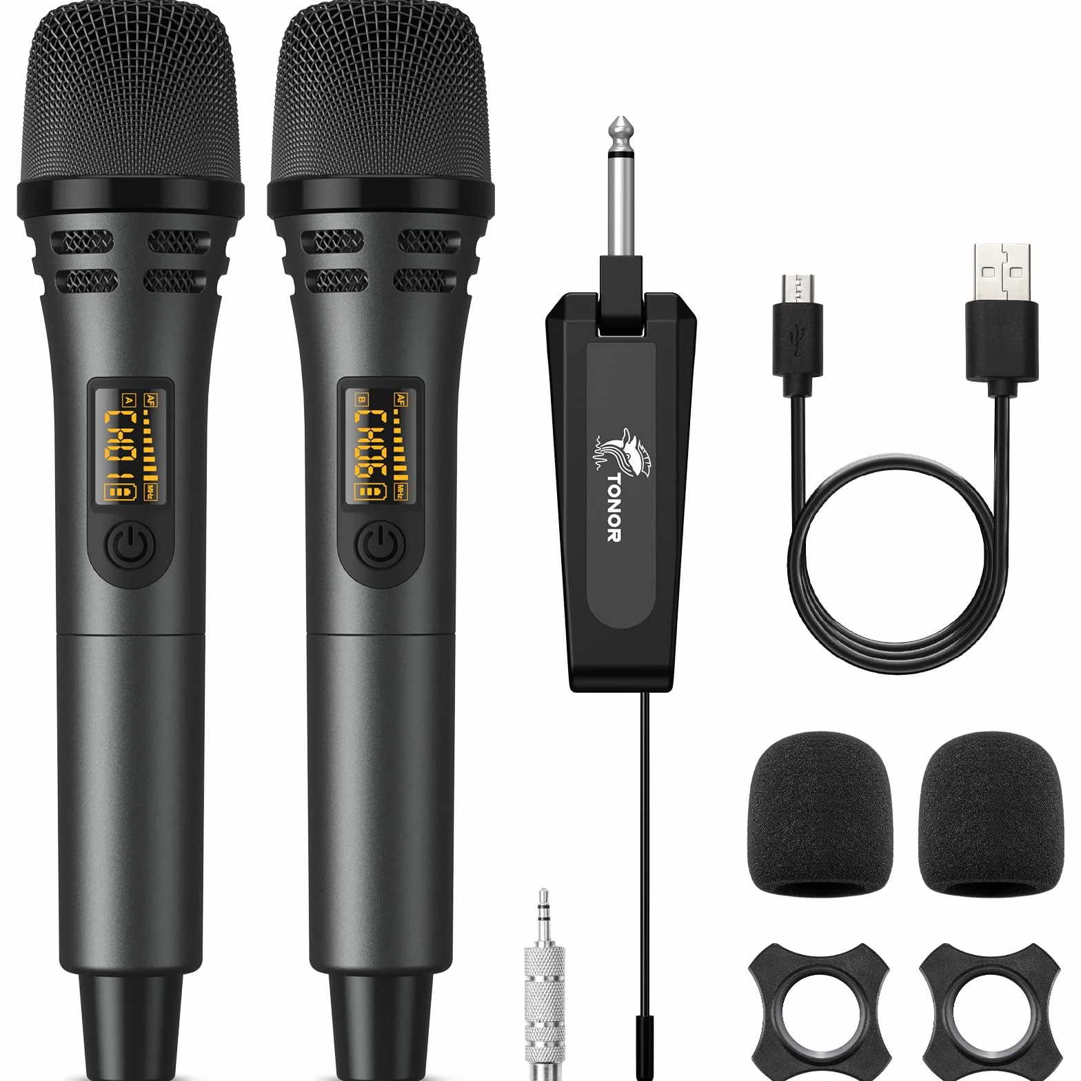 Mikrofon bezprzewodowy, bezprzewodowy system mikrofonu TONOR UHF metalowego bezprzewodowego z odbiornikiem, do karaoke, śpiewu, imprezy, wesela, DJ, mowy, 200ft(TW320)