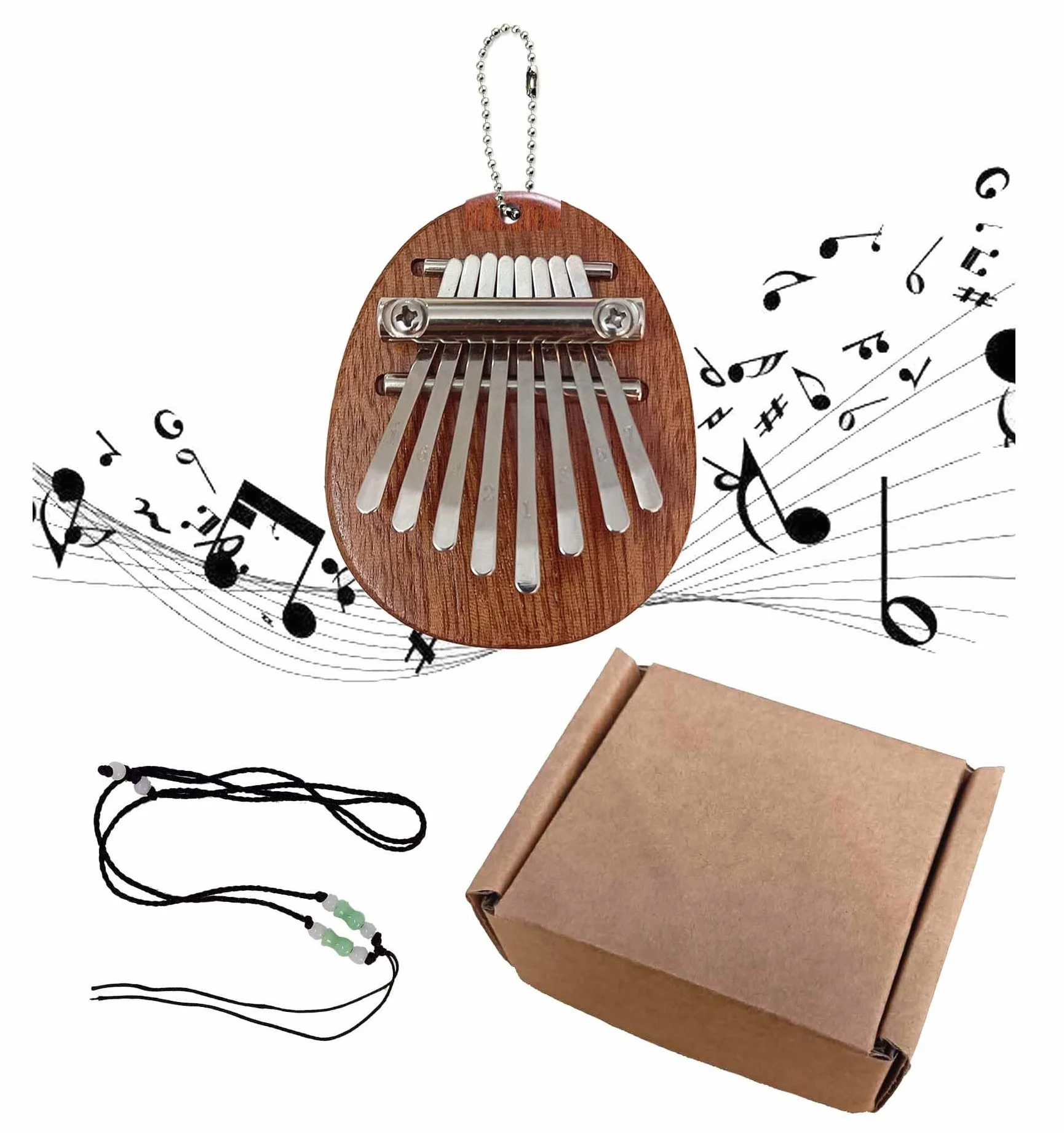 Kabbaleen Kalimba, 8 Klawiszy, Przenośny Mini Fortepian, Muzyczny Instrument Ręcznie Wykonany z Litego Drewna, ze Smyczą i Łańcuszkiem, Mały Palec, Kciuk