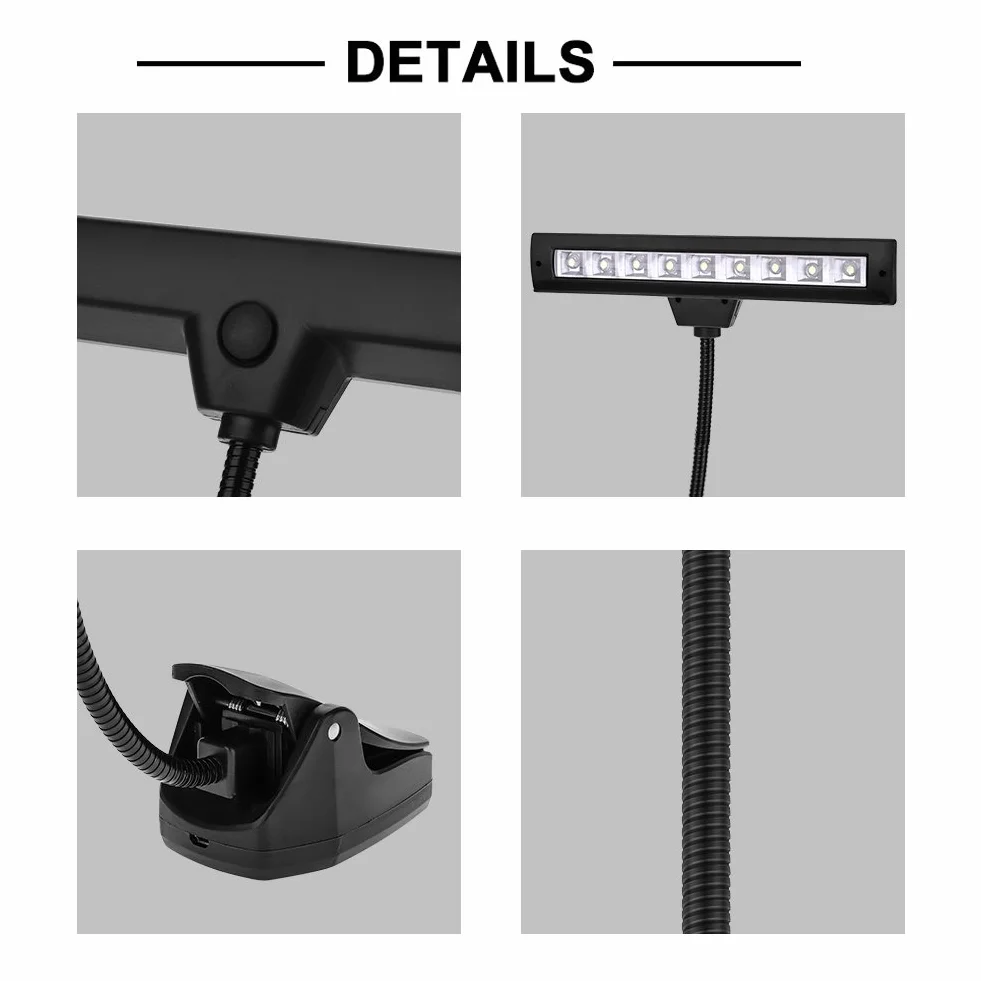 9 LED Clip on Light, przenośna lampka do czytania w sypialni