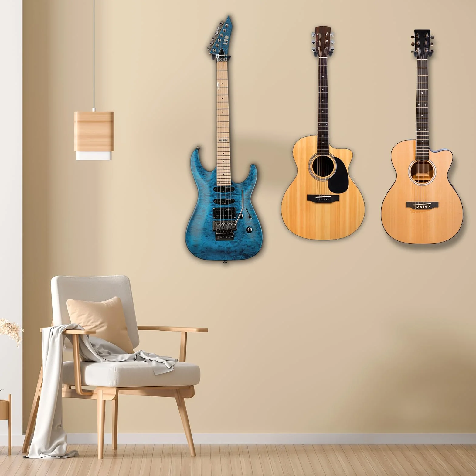 2 szt. uchwytów gitarowych na ścianę z czarnego drewna orzechowego, regulowany hak z miękkim wyściełaniem, do gitary akustycznej, elektrycznej i basowej