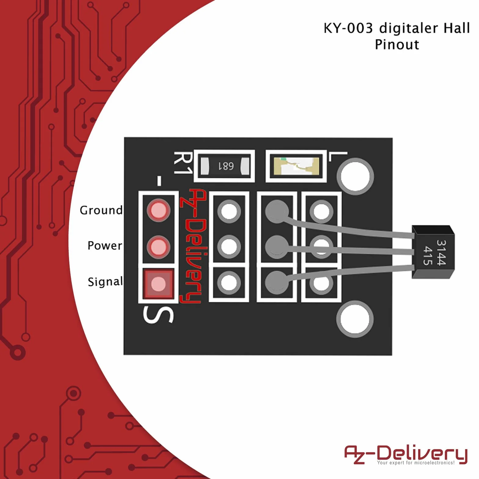 AZDelivery 5 x KY-003 Tranzystor z cyfrowym czujnikiem Halla kompatybilny z Arduino i Raspberry Pi, w tym e-book!