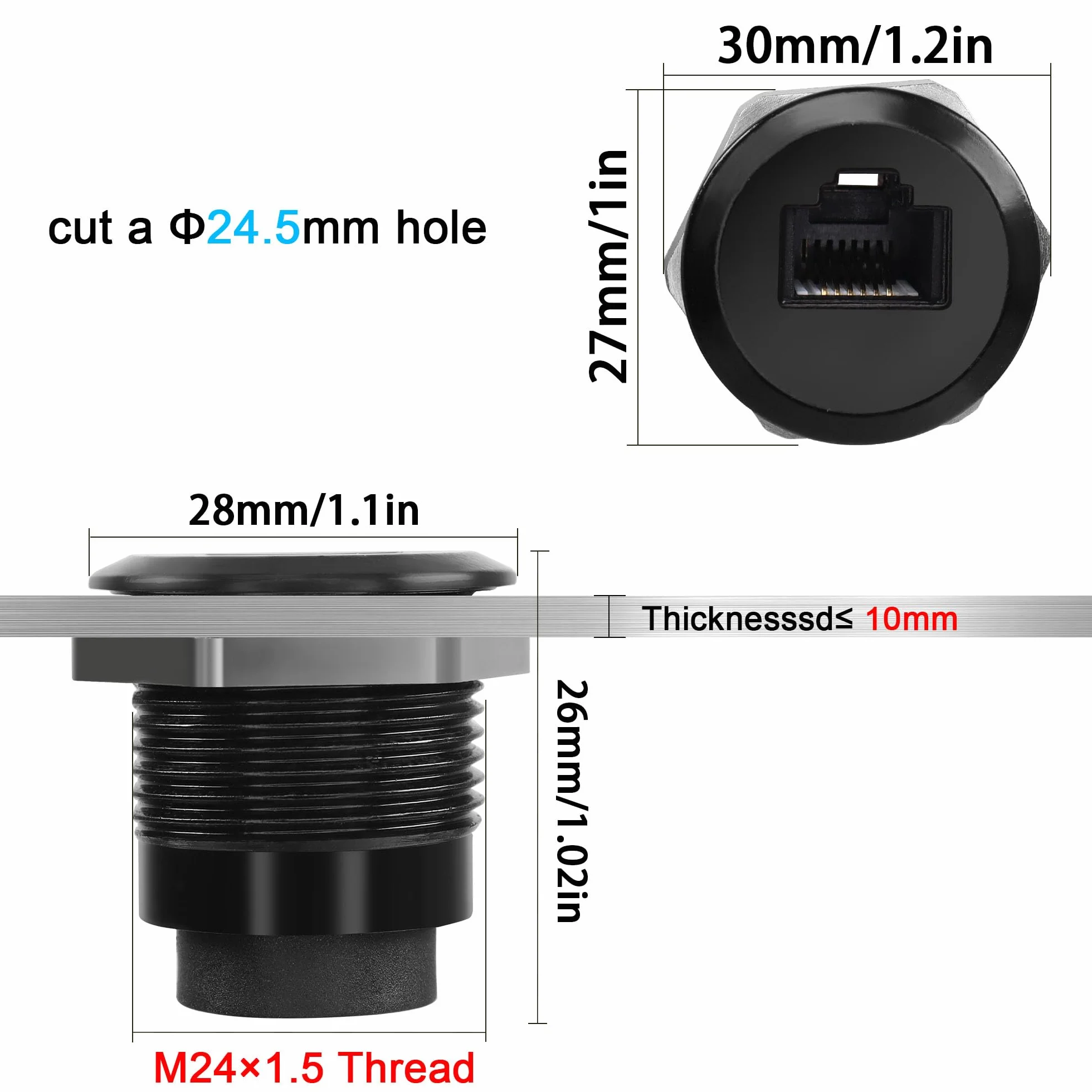 QIANRENON RJ12 gwint mocowanie gniazdo telefoniczne adapter CAT3 RJ12 6P6C gniazdo na gniazdo wbudowane przyłącze montażowe, do komunikacji głosowej modem telefonu