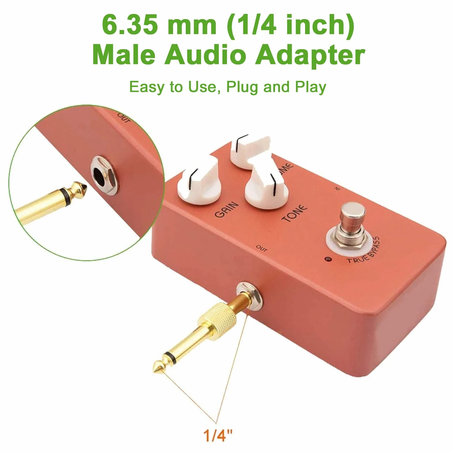OTraki 6,35 mm kabel krosowy do gitary, 6 sztuk pomocniczych kabli krosowych do gitary profesjonalny kabel jack 1/4 cala wtyczka jack pozłacana prosta wtyczka na wtyczkę do pedalboardów