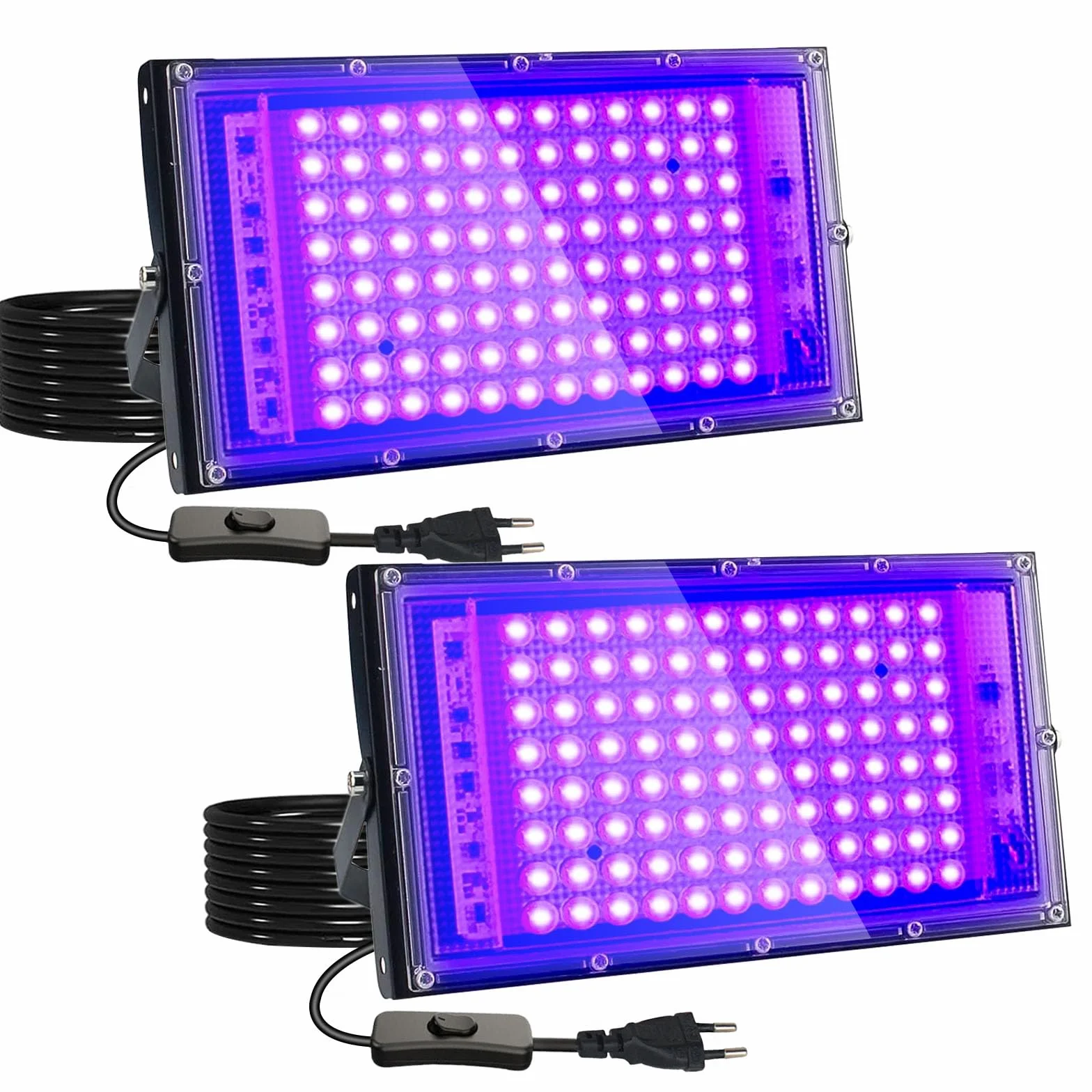 Eleganted Reflektor LED UV 100 W, czarne światło, 385-395 nm, czarne światło, z przełącznikiem, IP65, wodoszczelna lampa UV, do baru, dyskoteki, na imprezę, Halloween