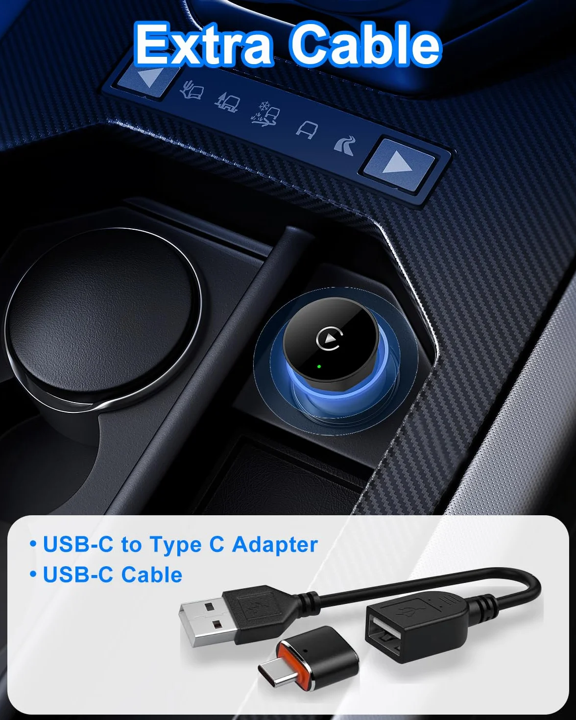 Mini bezprzewodowy adapter samochodowy do fabrycznie zainstalowanych systemów pojazdów, Plug & Play adapter USB C do pojazdów z przewodowym CarPlay/Android Auto (od 2016), WLAN BT 5.2, kompaktowa
