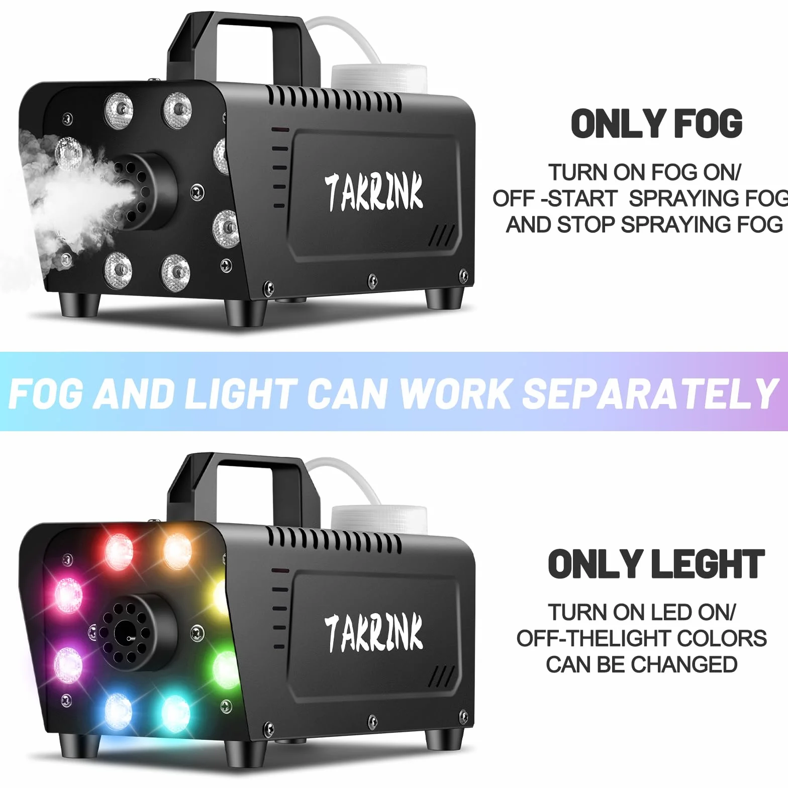 TAKRINK Pilot do Wytwornicy Dymu 900 W Przenośna Wytwornica Mgły z 8 Regulowanymi Kolorami LED