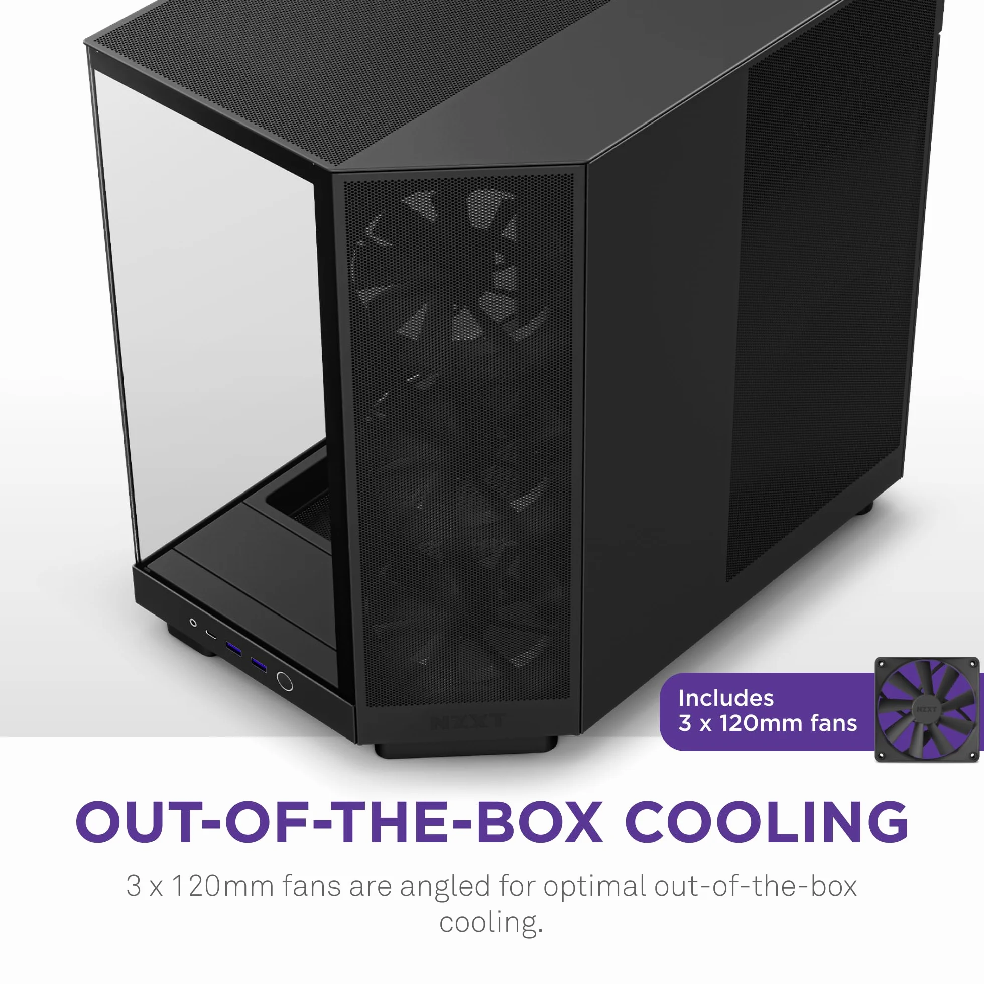 NZXT H6 Flow | CC-H61FB-01 | Compact Dual-Chamber Mid-Tower Airflow Case | Panoramic Glass Panels | High-Performance Airflow Panels | Includes 3 x 120mm Fans | Cable Management | Black