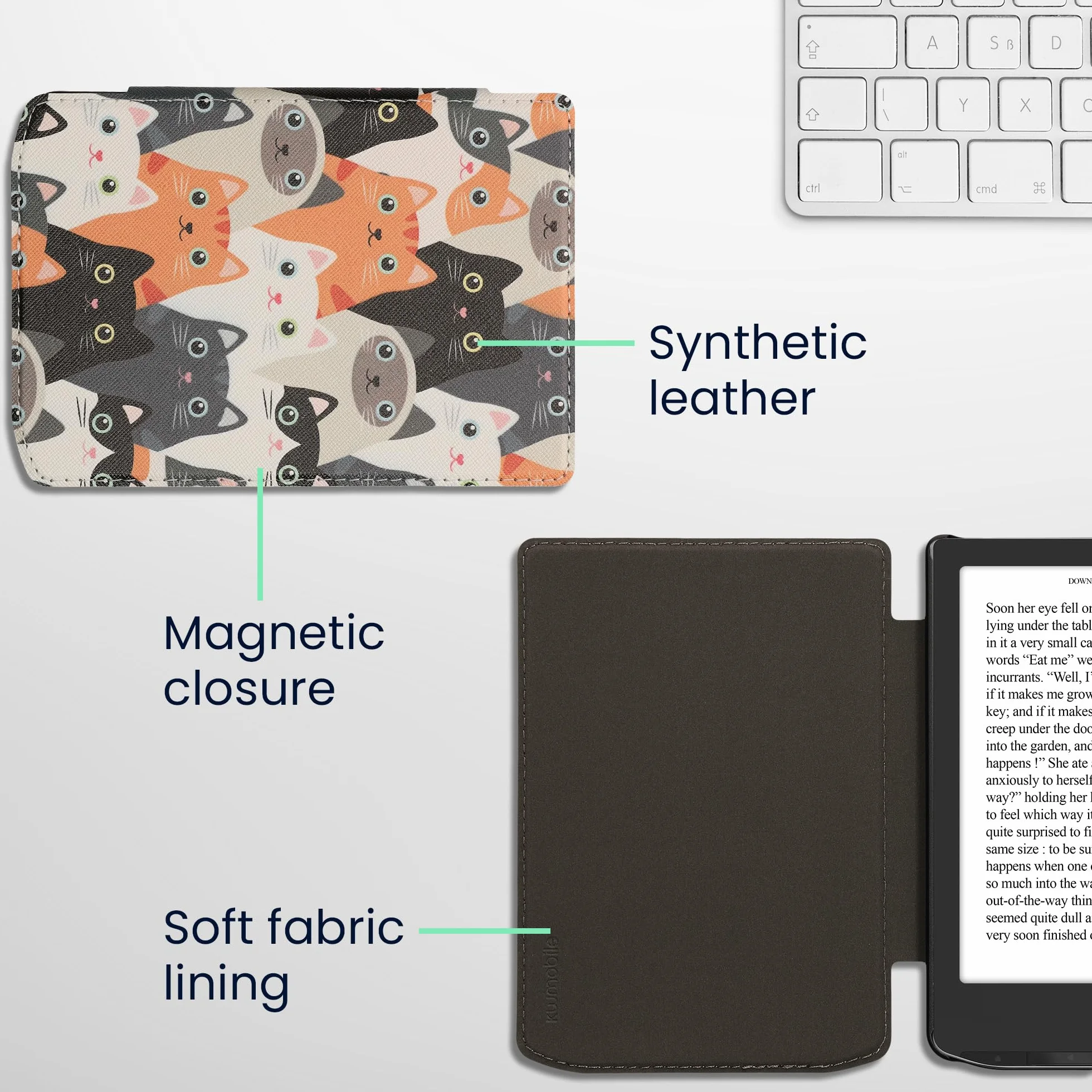 kwmobile Etui kompatybilne z Pocketbook Verse/Verse Pro/Verse Color/Vivlio Light/Light HD Etui - Skórzane etui z klapką i magnetycznym zamknięciem - Kocięta