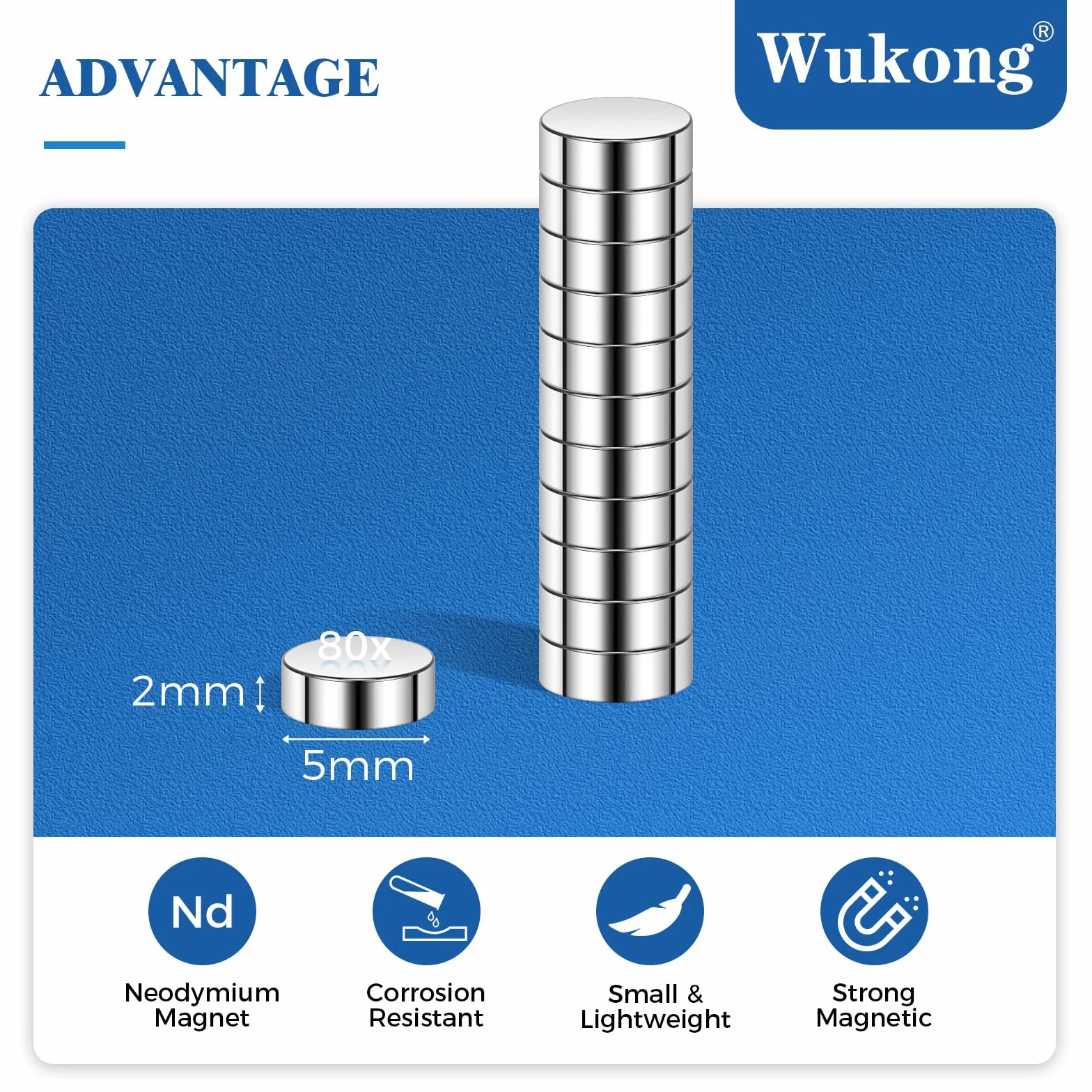 Wukong N45 Małe mocne magnesy 5 x 2 mm, miniaturowe magnesy neodymowe, małe, ale mocne, na lodówkę, do drukarki 3D, modeli i projektów typu „zrób to sam”, 80 szt.
