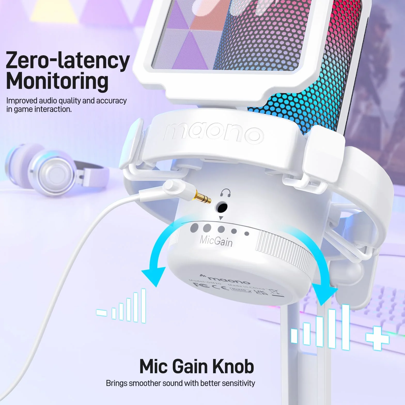 MAONO Mikrofon USB do gier, redukcja szumów, mikrofon kondensatorowy z wyciszeniem, wzmocnieniem, monitorowaniem, filtrem pop do streamingu, podcastów, Twitch, YouTube, Discord, PC, komputera, PS4 i 5