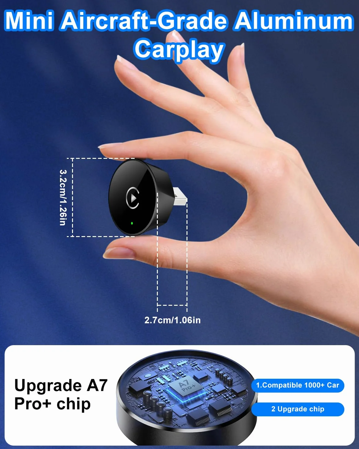Mini bezprzewodowy adapter samochodowy do fabrycznie zainstalowanych systemów pojazdów, Plug & Play adapter USB C do pojazdów z przewodowym CarPlay/Android Auto (od 2016), WLAN BT 5.2, kompaktowa