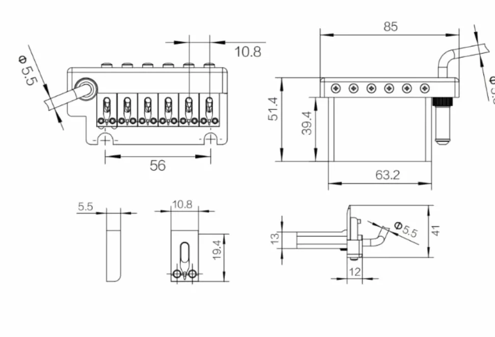 Guyker Mostek do gitary z tremolo, rozstaw strun 10,8MM z mosiężnym wałkiem, mosiężnym blokiem i śrubą mostka, sprężyną i szponą, pop-in wibrato, kompletny zestaw instalacyjny, GG1009-T Czarny
