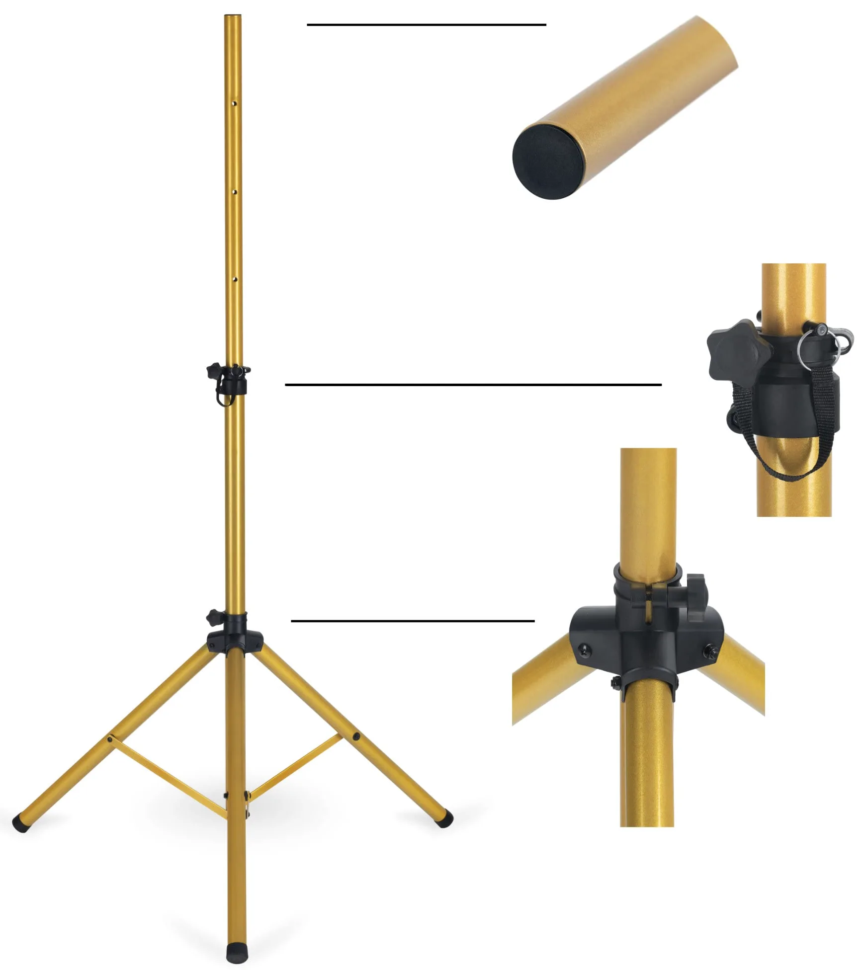 Pronomic SPS-1S GD statyw bokserski ze stali złoty zestaw - 2 statywy głośnikowe w kolorze złotym ze stabilną, bardzo szeroką konstrukcją trójnożną - wysokość 120-193 cm - na scenę, zespoły i DJ-ów -