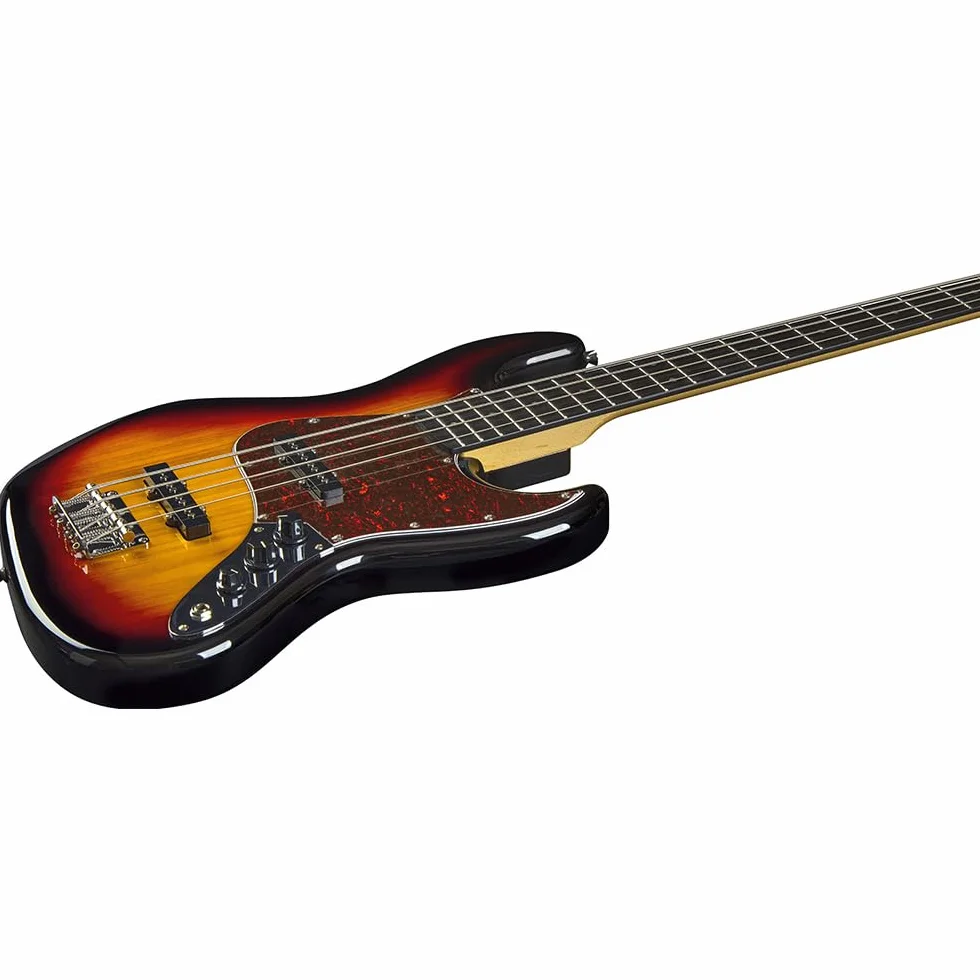 SPENCER BY Eko JB10 SUNBURST, 4-strunowy bas, korpus z topoli, uchwyt z klonu i klawiatura 21 klawiszy z żywicy, 2 przetworniki JB z oddzielnymi kontrolami głośności i 1 tonem, Sunburst