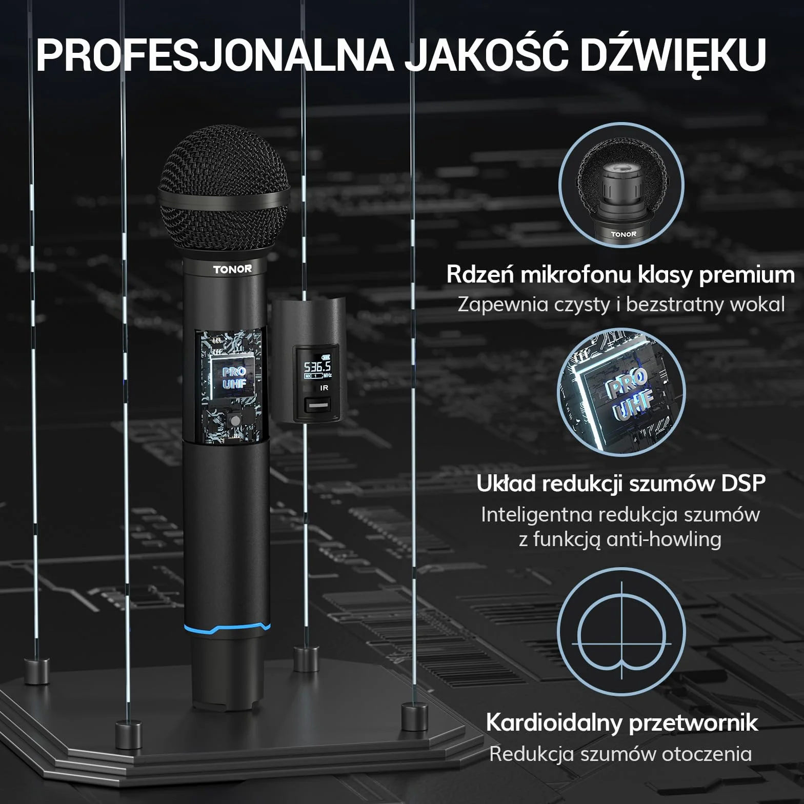 TONOR Profesjonalny system mikrofonów bezprzewodowych UHF 100x2, 100 m, TW750